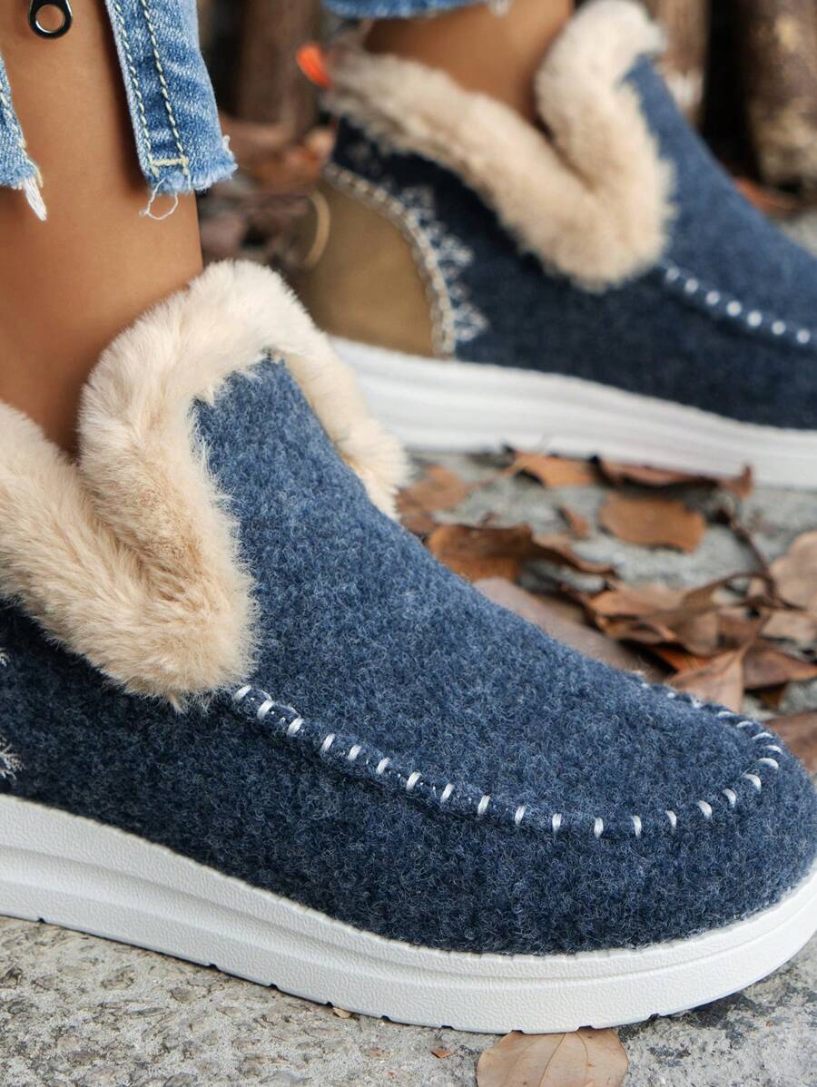 Women's Comfortable Plush Slip-On Flat Short Boots, Winter,Fur Boots