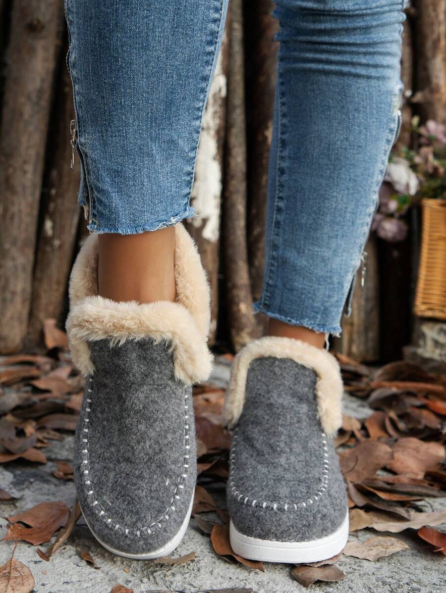 Women's Comfortable Plush Slip-On Flat Short Boots, Winter,Fur Boots