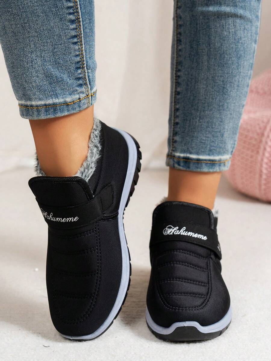 2025 Winter Fashion Women Self-Adhesive Decorative Thick Thermal Lined Warm Snow Boots, Outdoor Casual Sports Soft Bottom Comfortable Snow Shoes