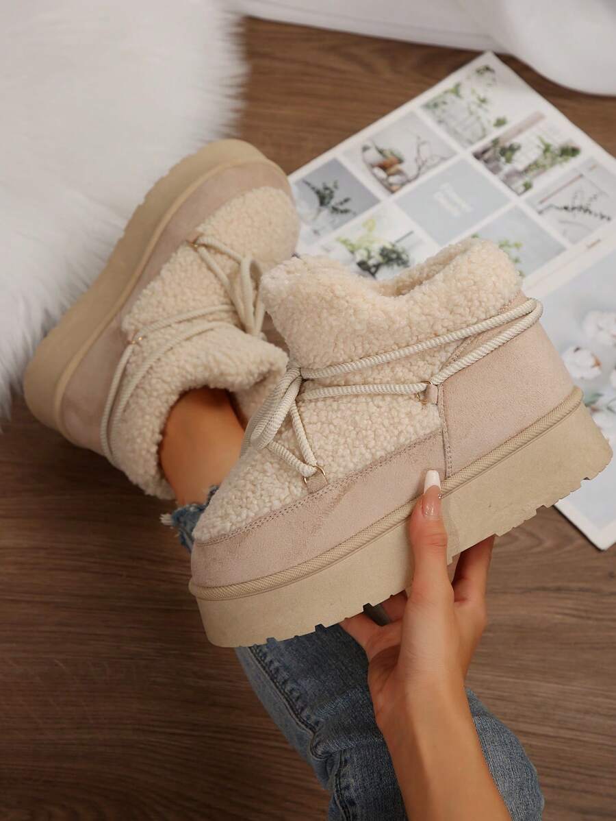 Thick Sole Heighten Warm Snow Boots For Women, New 2024 Design Thick Velvet Lining, Fashionable & Versatile Women Snow Boots