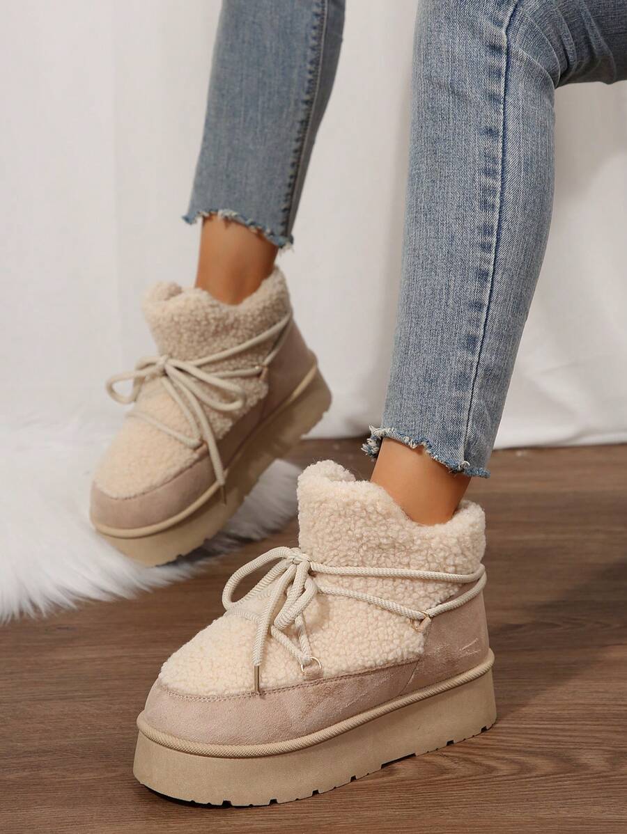 Thick Sole Heighten Warm Snow Boots For Women, New 2024 Design Thick Velvet Lining, Fashionable & Versatile Women Snow Boots