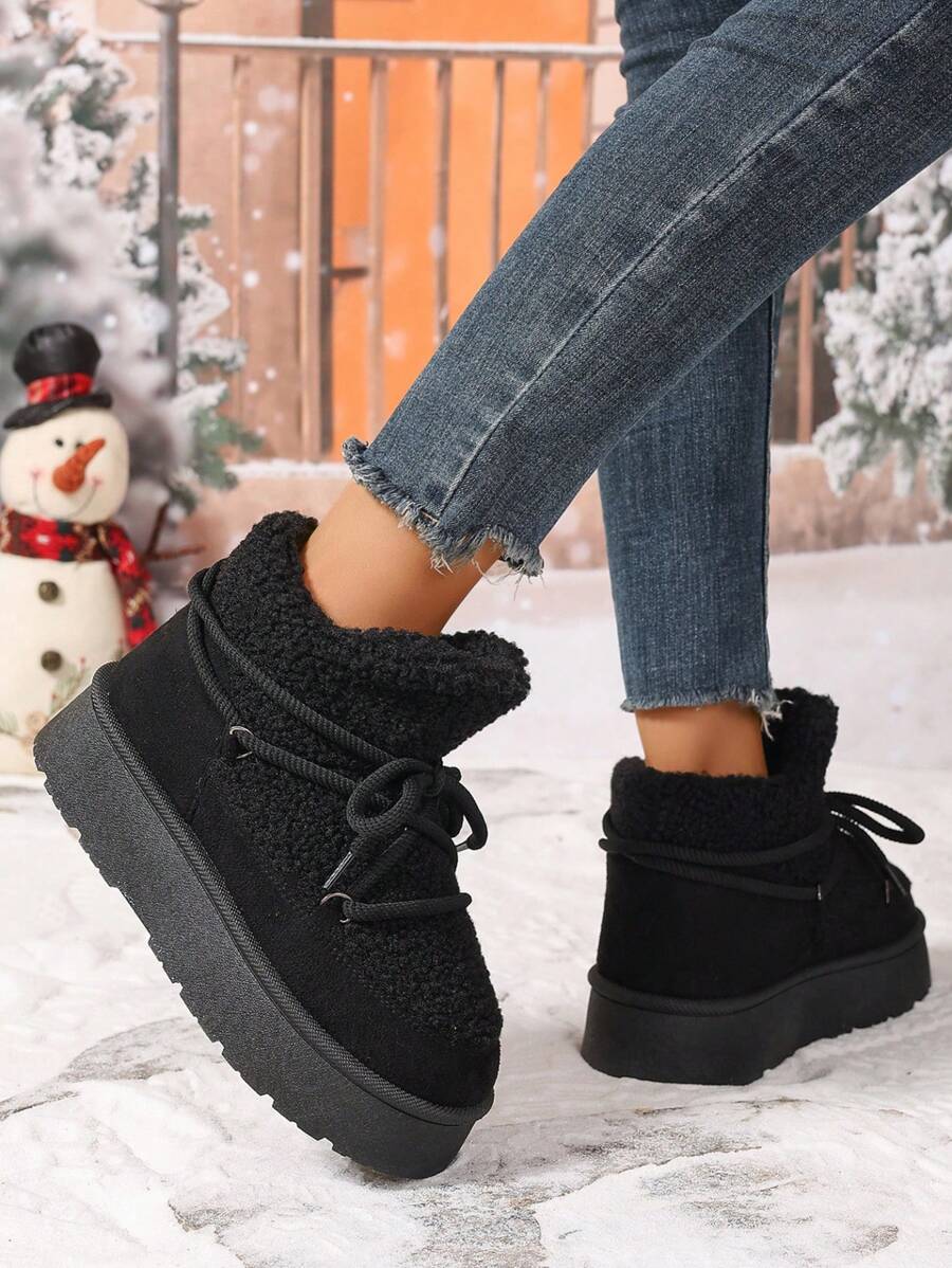 Thick Sole Heighten Warm Snow Boots For Women, New 2024 Design Thick Velvet Lining, Fashionable & Versatile Women Snow Boots