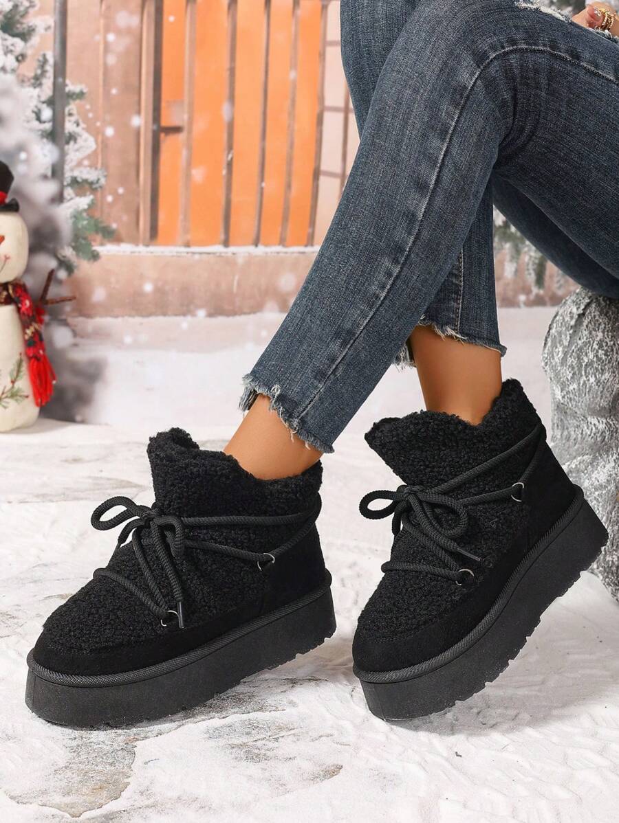 Thick Sole Heighten Warm Snow Boots For Women, New 2024 Design Thick Velvet Lining, Fashionable & Versatile Women Snow Boots