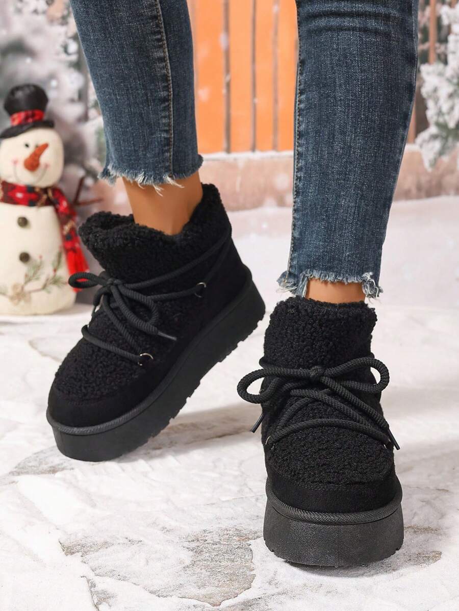 Thick Sole Heighten Warm Snow Boots For Women, New 2024 Design Thick Velvet Lining, Fashionable & Versatile Women Snow Boots