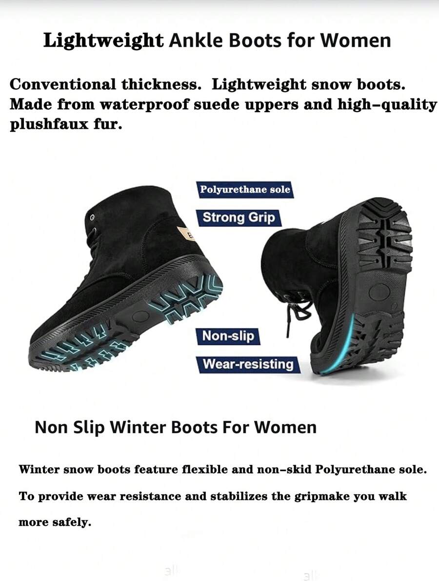 Women's Lightweight Snow Boots, Size 35-44, Short Boots, Warm & Anti-Slip Round Toe, Plus Size, Lightweight, High-Top, Flat Heel, Casual Mid-Aged Boots