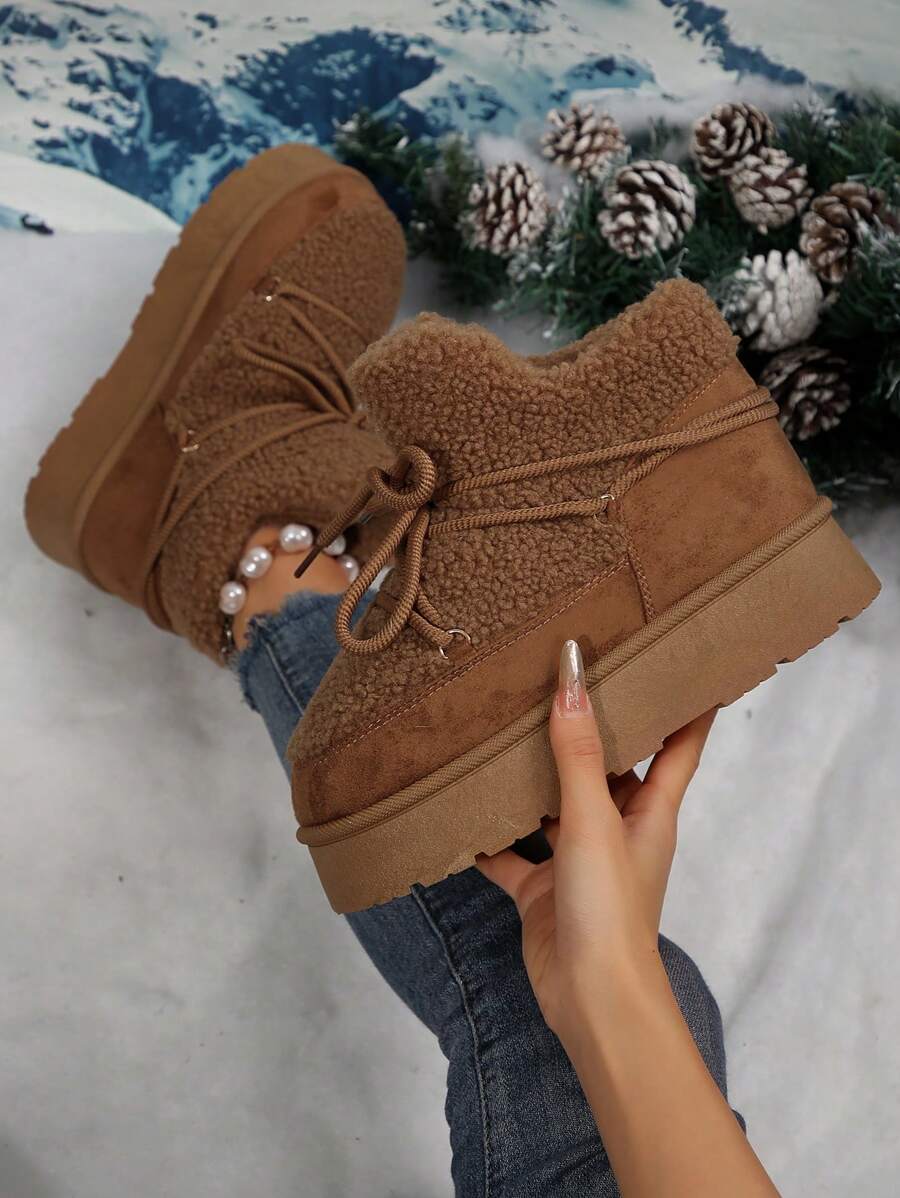 Thick Sole Heighten Warm Snow Boots For Women, New 2024 Design Thick Velvet Lining, Fashionable & Versatile Women Snow Boots