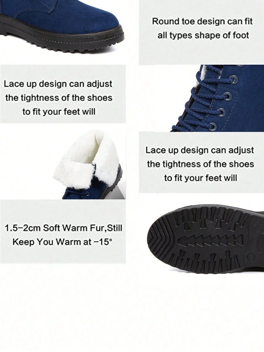 Women's Lightweight Snow Boots, Size 35-44, Short Boots, Warm & Anti-Slip Round Toe, Plus Size, Lightweight, High-Top, Flat Heel, Casual Mid-Aged Boots