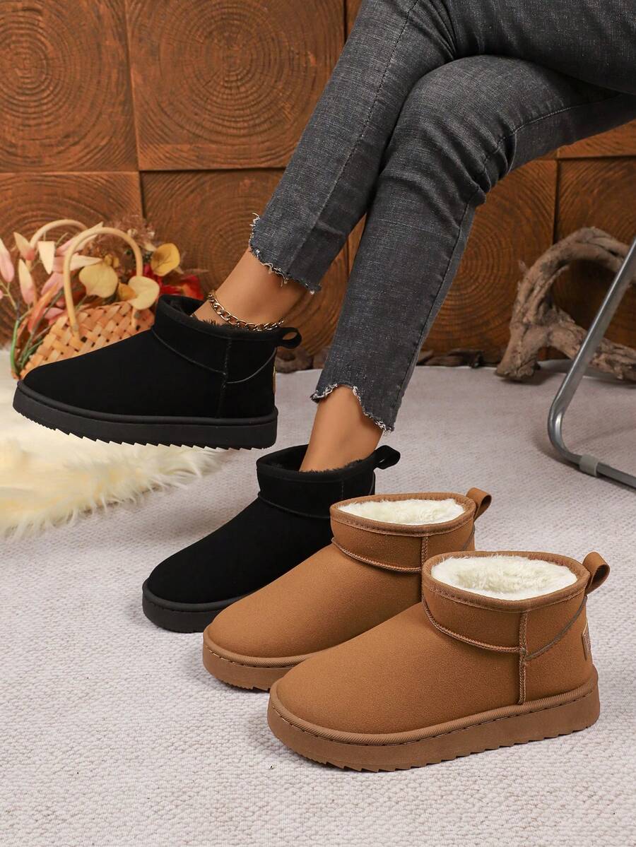1 Pair Women's Solid Color Casual Fleece Lined Outdoor Warm Snow Boots, Home & Winter,Fur Boots