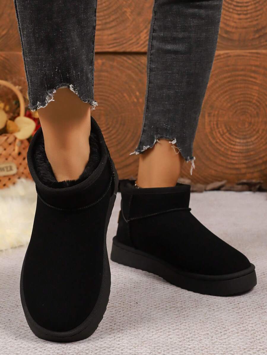 1 Pair Women's Solid Color Casual Fleece Lined Outdoor Warm Snow Boots, Home & Winter,Fur Boots