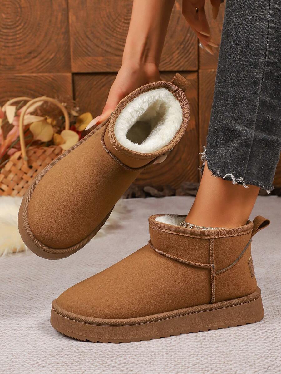 1 Pair Women's Solid Color Casual Fleece Lined Outdoor Warm Snow Boots, Home & Winter,Fur Boots