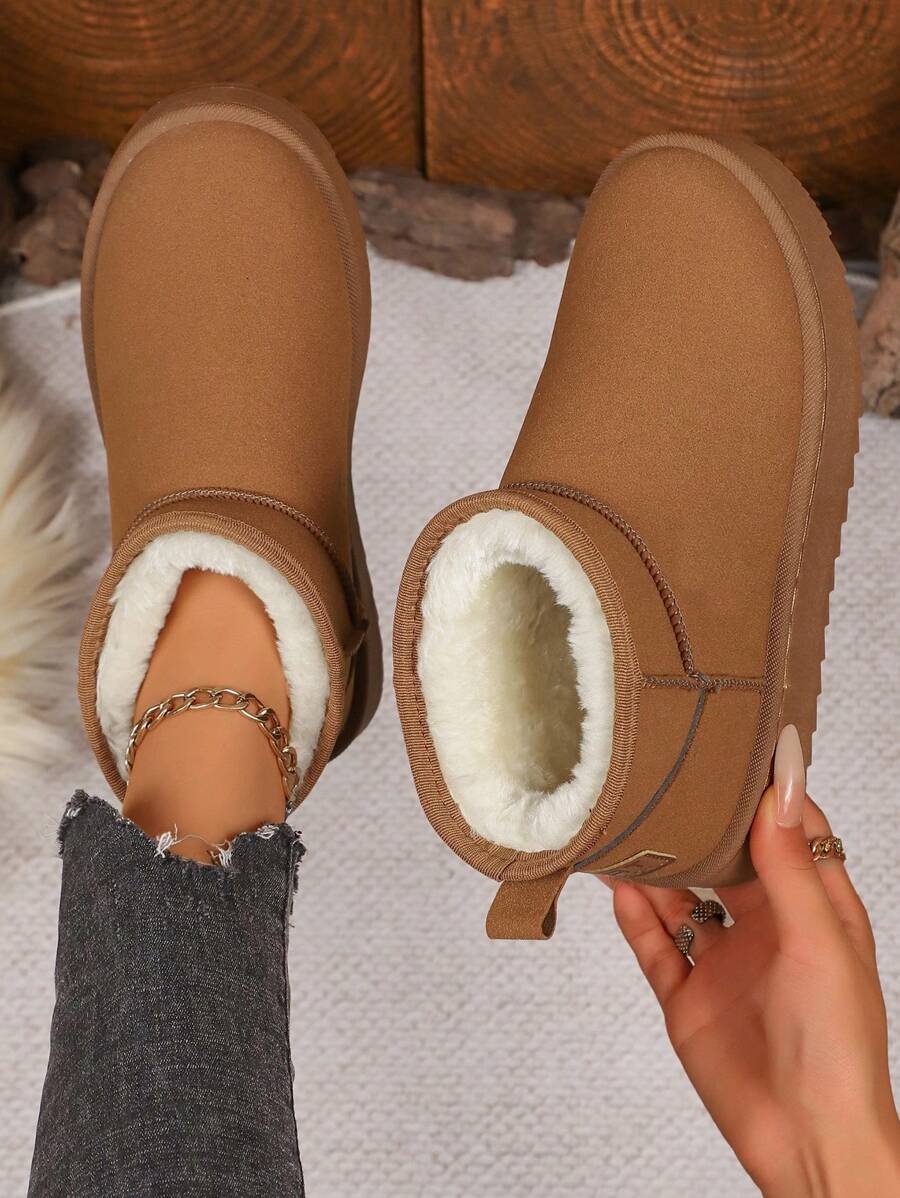 1 Pair Women's Solid Color Casual Fleece Lined Outdoor Warm Snow Boots, Home & Winter,Fur Boots