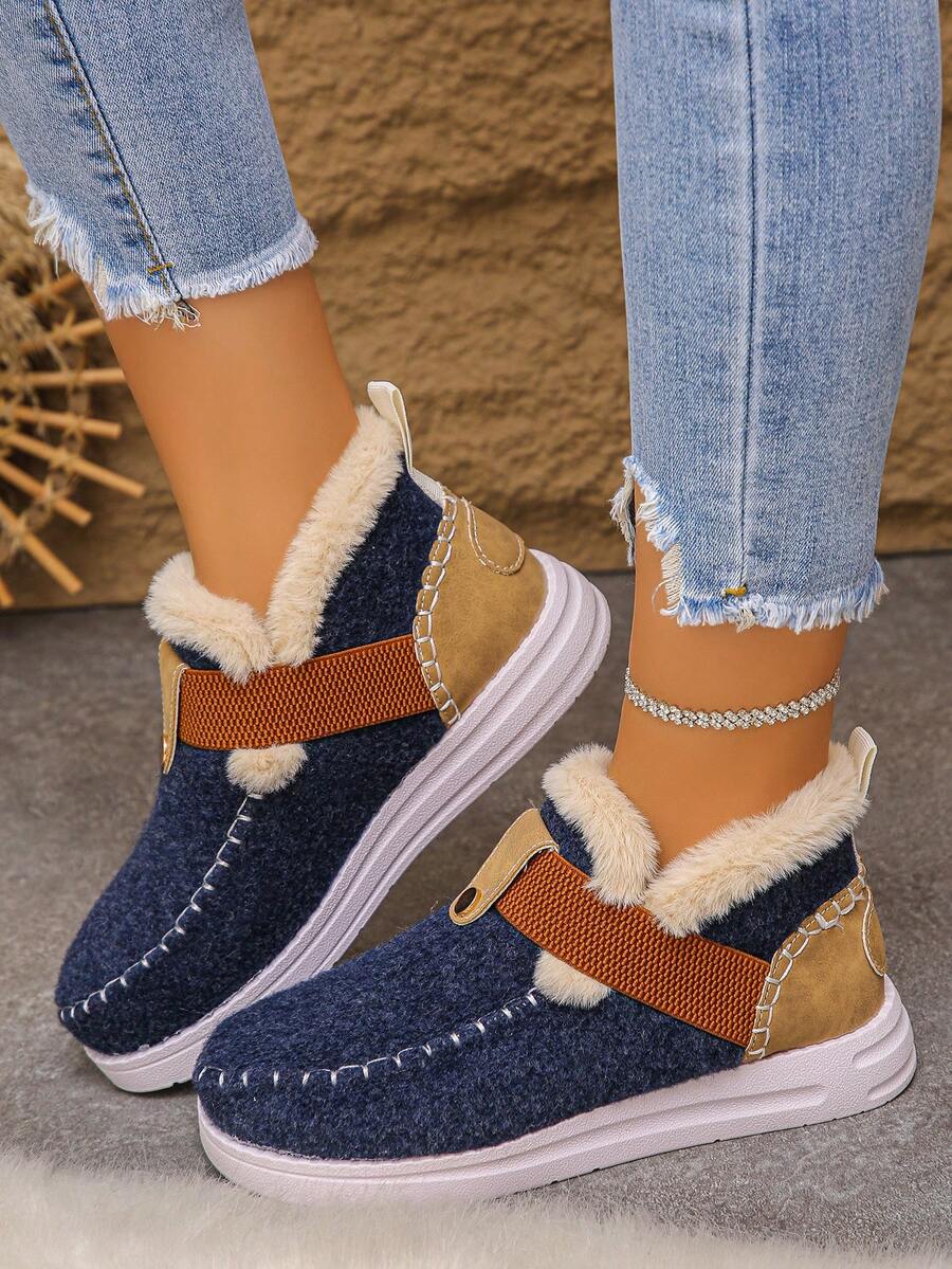 Women's Comfortable Plush Slip-On Flat Short Boots, Winter,Fur Boots