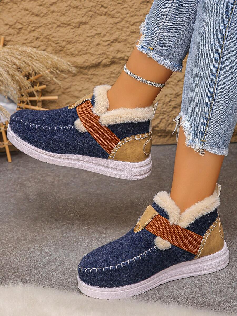 Women's Comfortable Plush Slip-On Flat Short Boots, Winter,Fur Boots