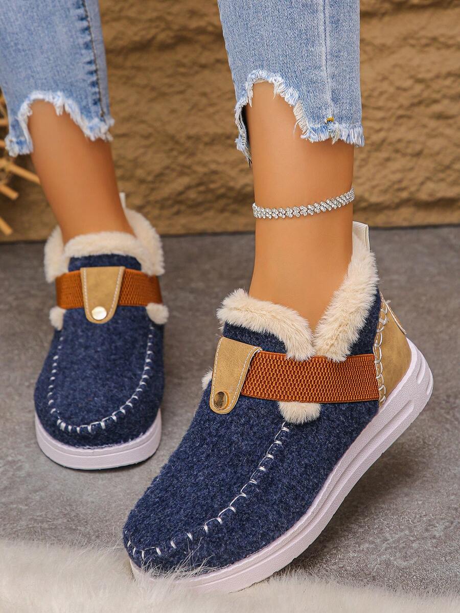 Women's Comfortable Plush Slip-On Flat Short Boots, Winter,Fur Boots