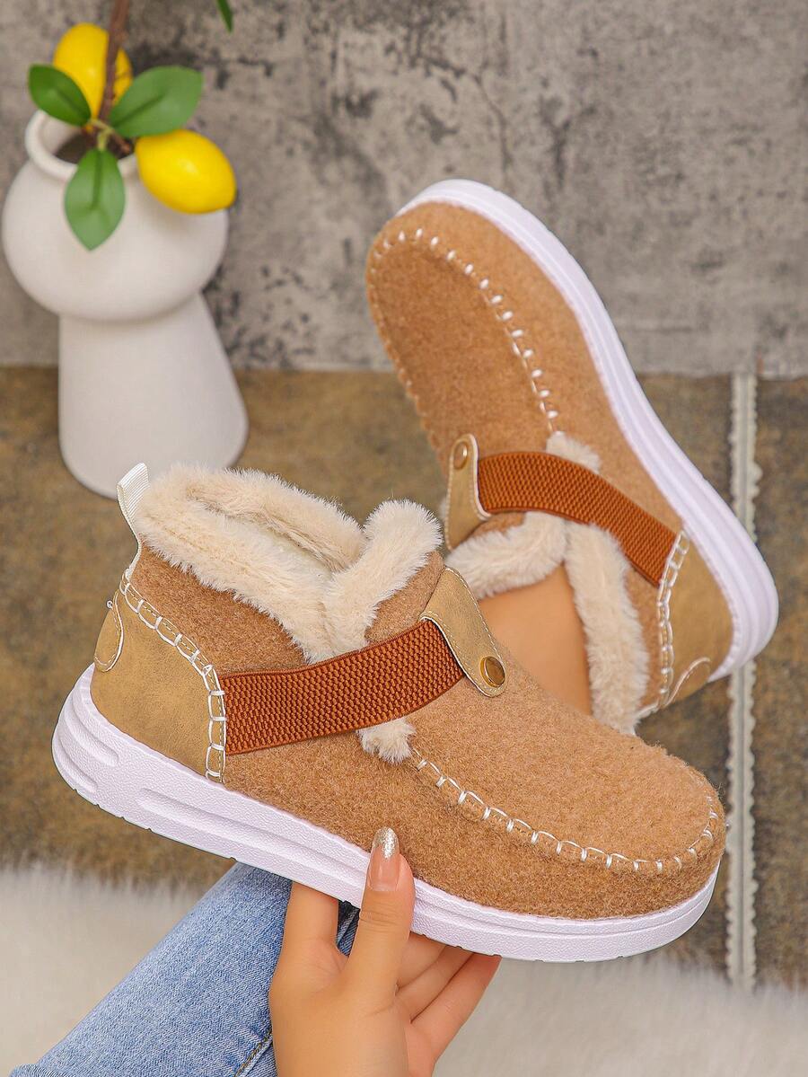 Women's Comfortable Plush Slip-On Flat Short Boots, Winter,Fur Boots