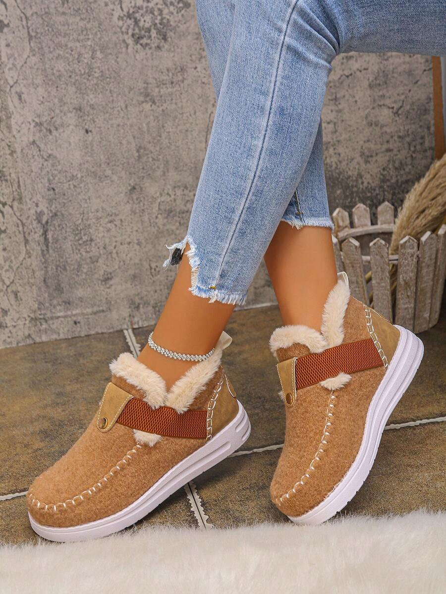 Women's Comfortable Plush Slip-On Flat Short Boots, Winter,Fur Boots