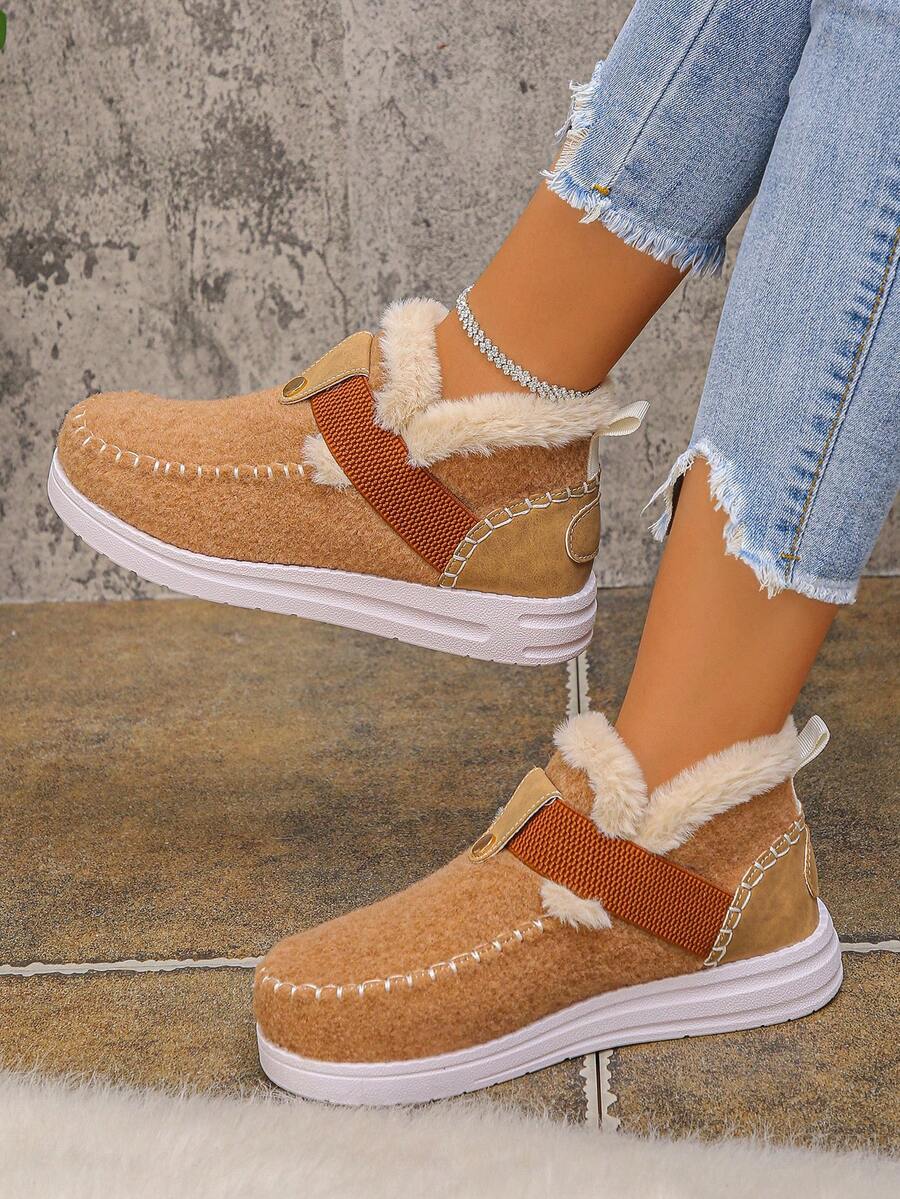 Women's Comfortable Plush Slip-On Flat Short Boots, Winter,Fur Boots