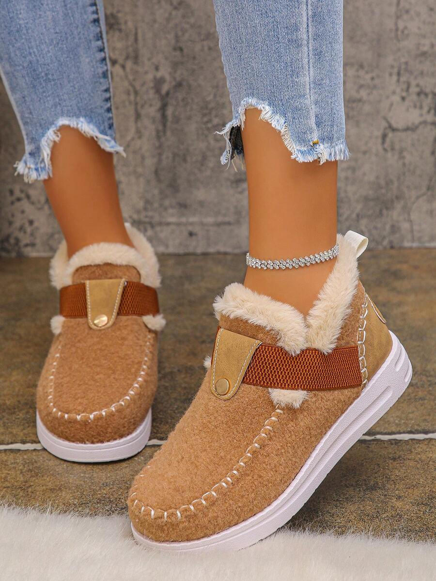 Women's Comfortable Plush Slip-On Flat Short Boots, Winter,Fur Boots
