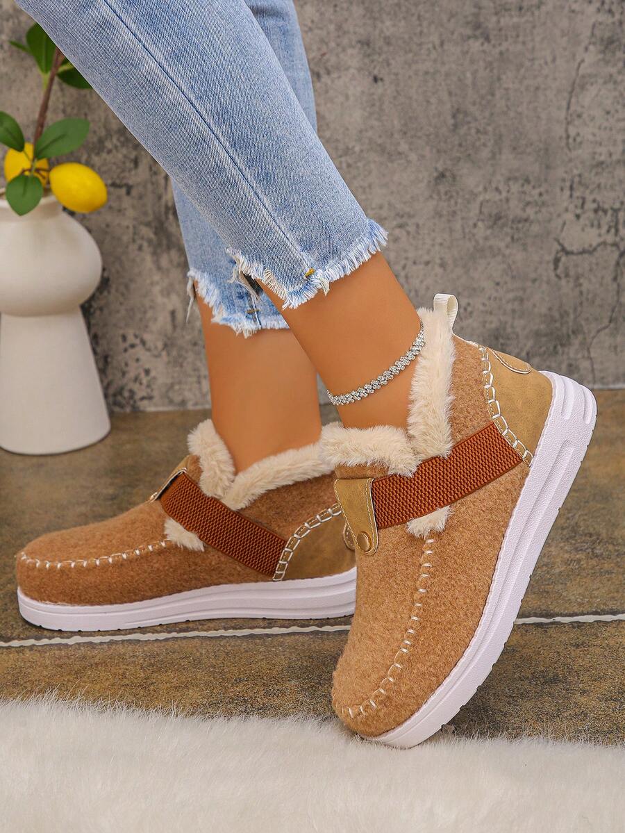 Women's Comfortable Plush Slip-On Flat Short Boots, Winter,Fur Boots