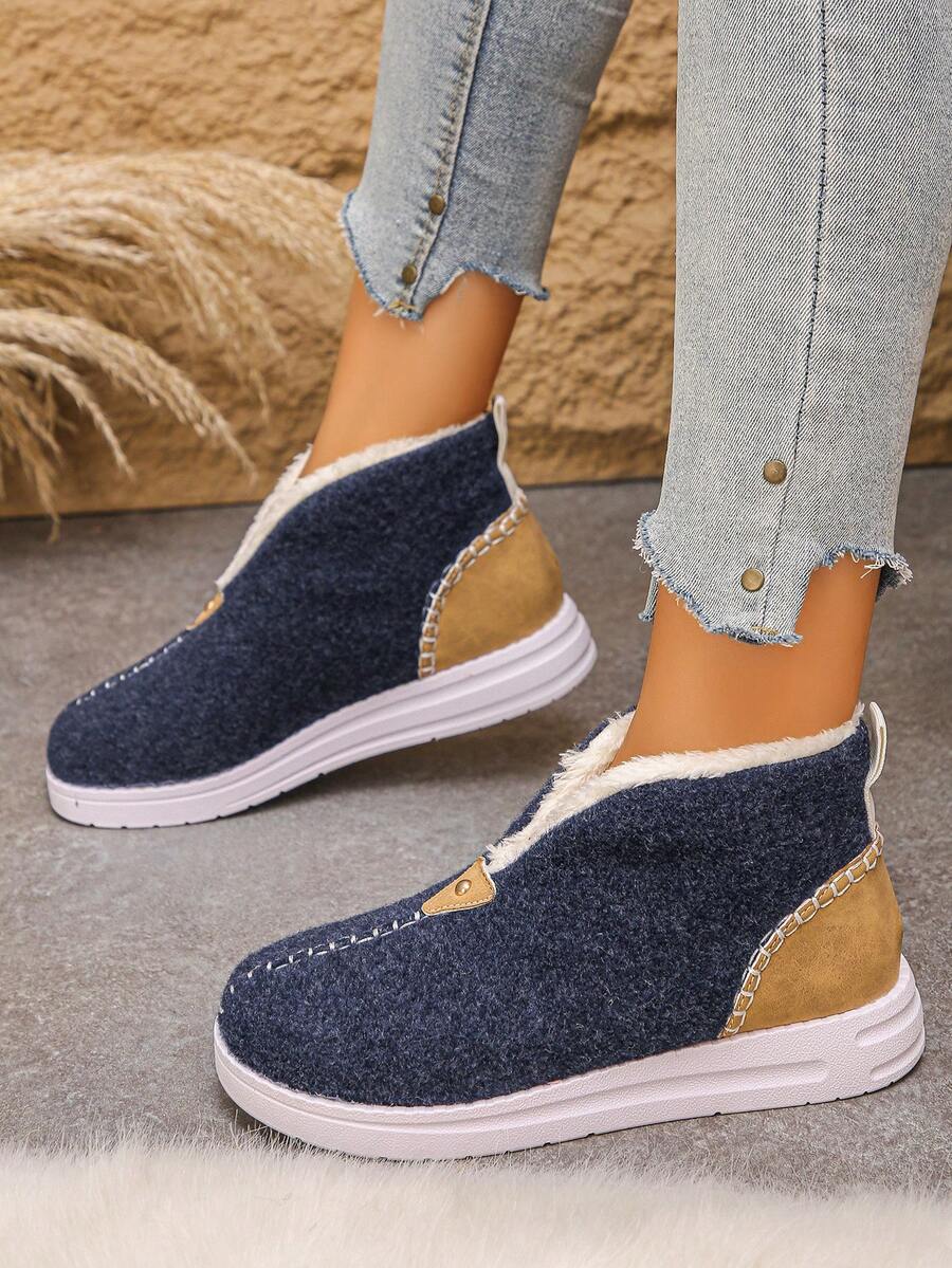 Women's Comfortable Plush Slip-On Flat Short Boots, Winter,Fur Boots