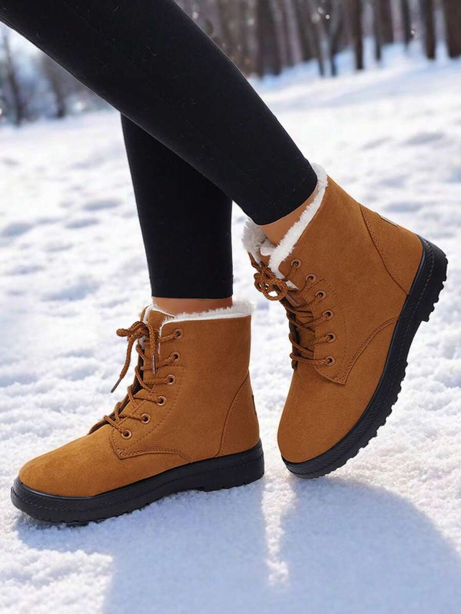 Women's Lightweight Snow Boots, Size 35-44, Short Boots, Warm & Anti-Slip Round Toe, Plus Size, Lightweight, High-Top, Flat Heel, Casual Mid-Aged Boots