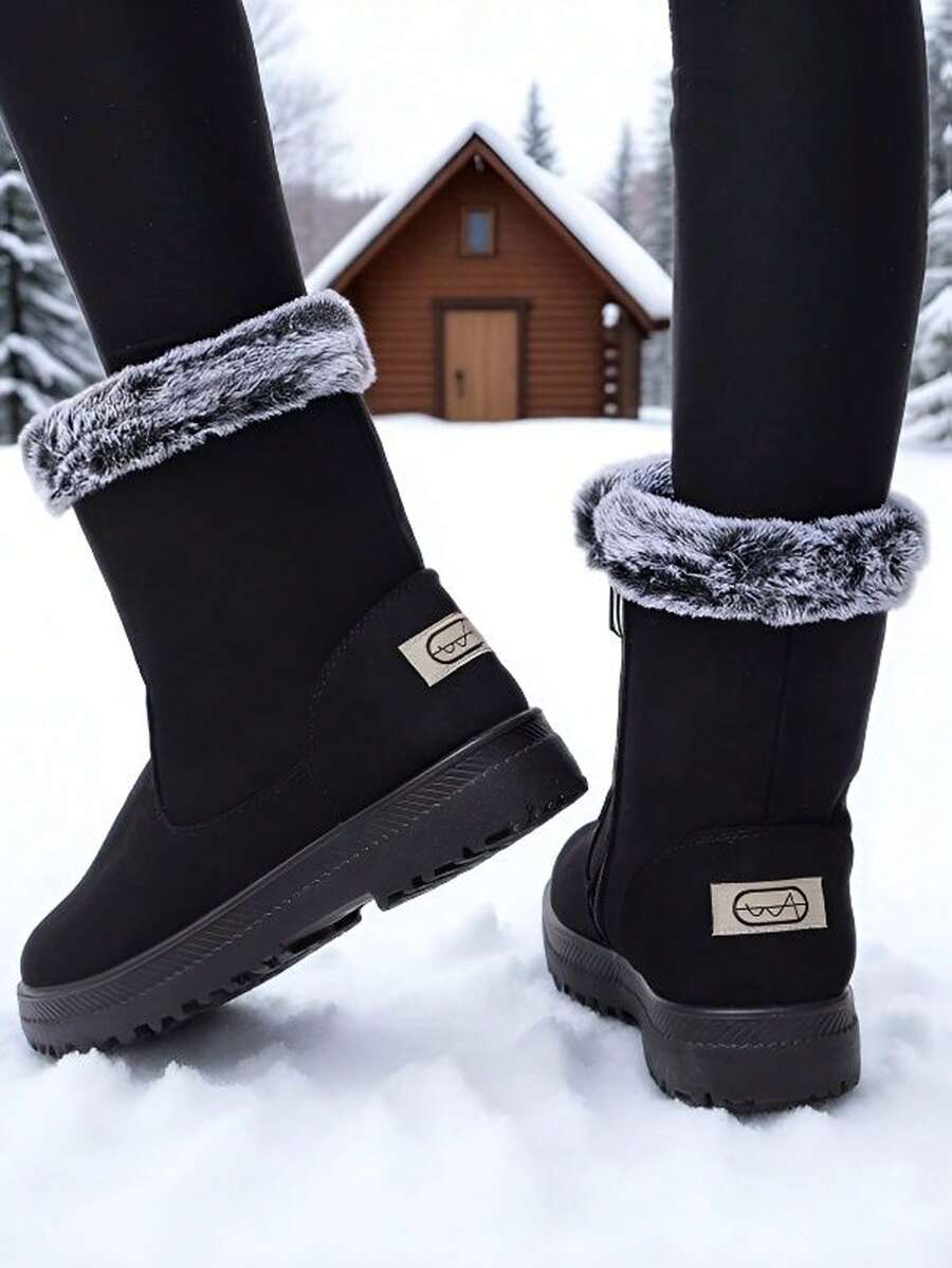 Women's Lightweight Snow Boots, Size 35-44, Short Boots, Warm & Anti-Slip Round Toe, Plus Size, Lightweight, High-Top, Flat Heel, Casual Mid-Aged Boots