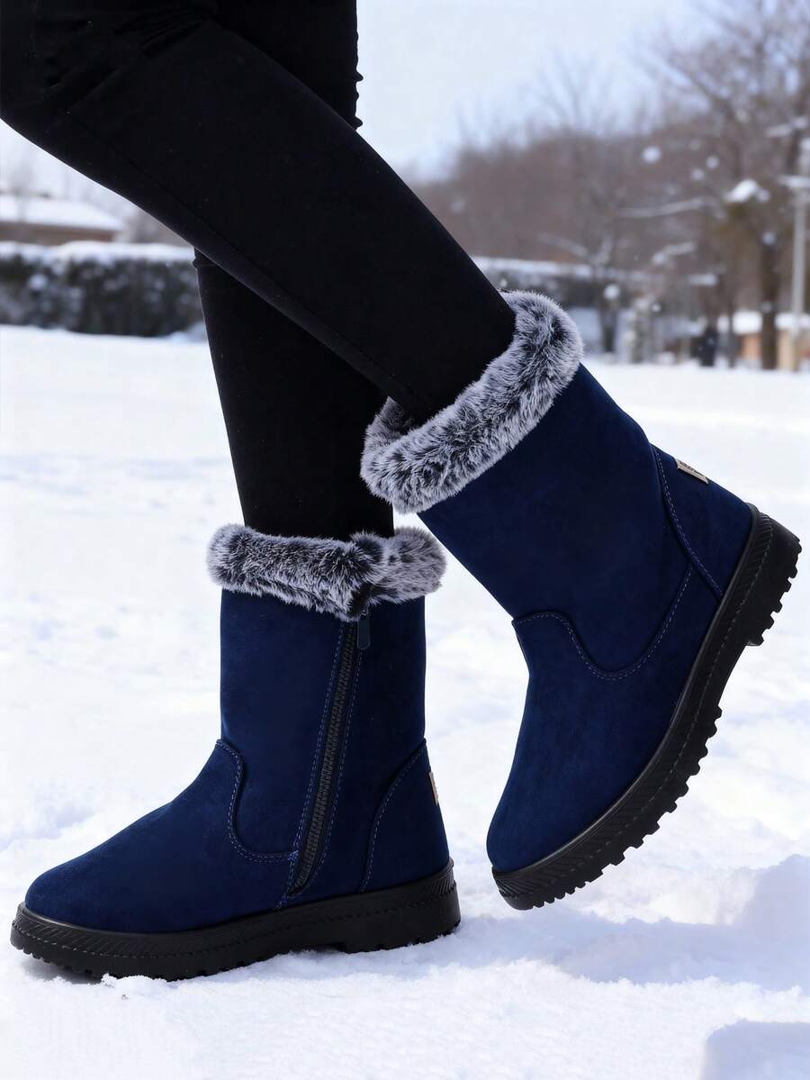 Women's Lightweight Snow Boots, Size 35-44, Short Boots, Warm & Anti-Slip Round Toe, Plus Size, Lightweight, High-Top, Flat Heel, Casual Mid-Aged Boots