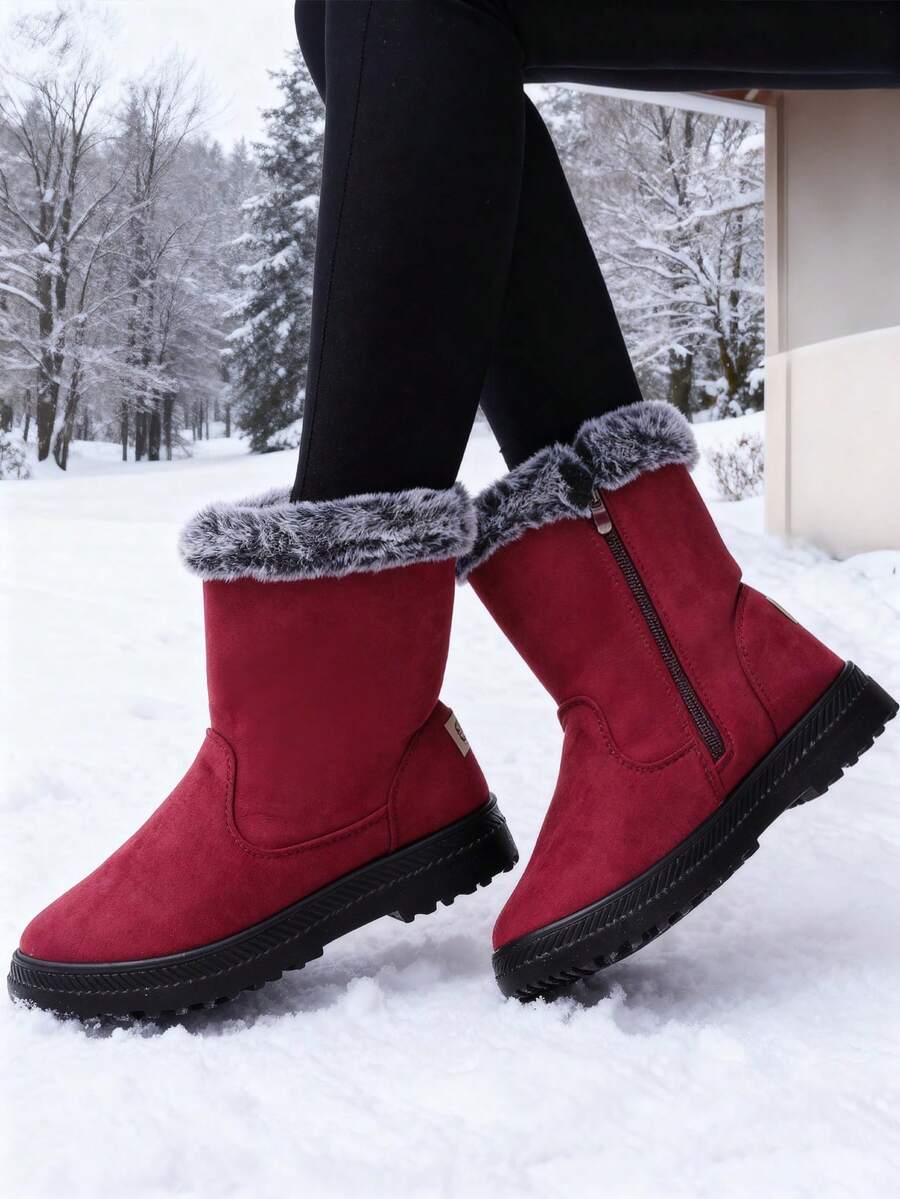 Women's Lightweight Snow Boots, Size 35-44, Short Boots, Warm & Anti-Slip Round Toe, Plus Size, Lightweight, High-Top, Flat Heel, Casual Mid-Aged Boots