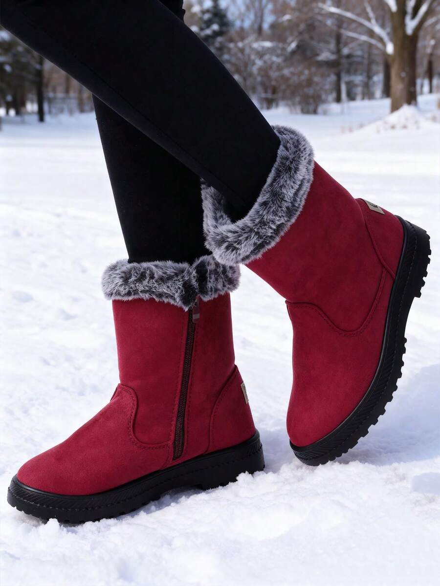 Women's Lightweight Snow Boots, Size 35-44, Short Boots, Warm & Anti-Slip Round Toe, Plus Size, Lightweight, High-Top, Flat Heel, Casual Mid-Aged Boots