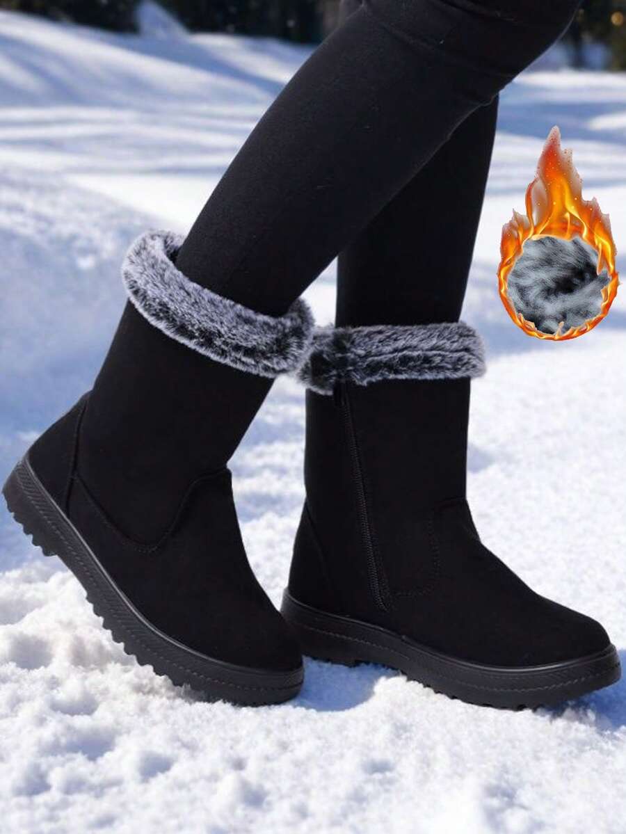 Women's Lightweight Snow Boots, Size 35-44, Short Boots, Warm & Anti-Slip Round Toe, Plus Size, Lightweight, High-Top, Flat Heel, Casual Mid-Aged Boots