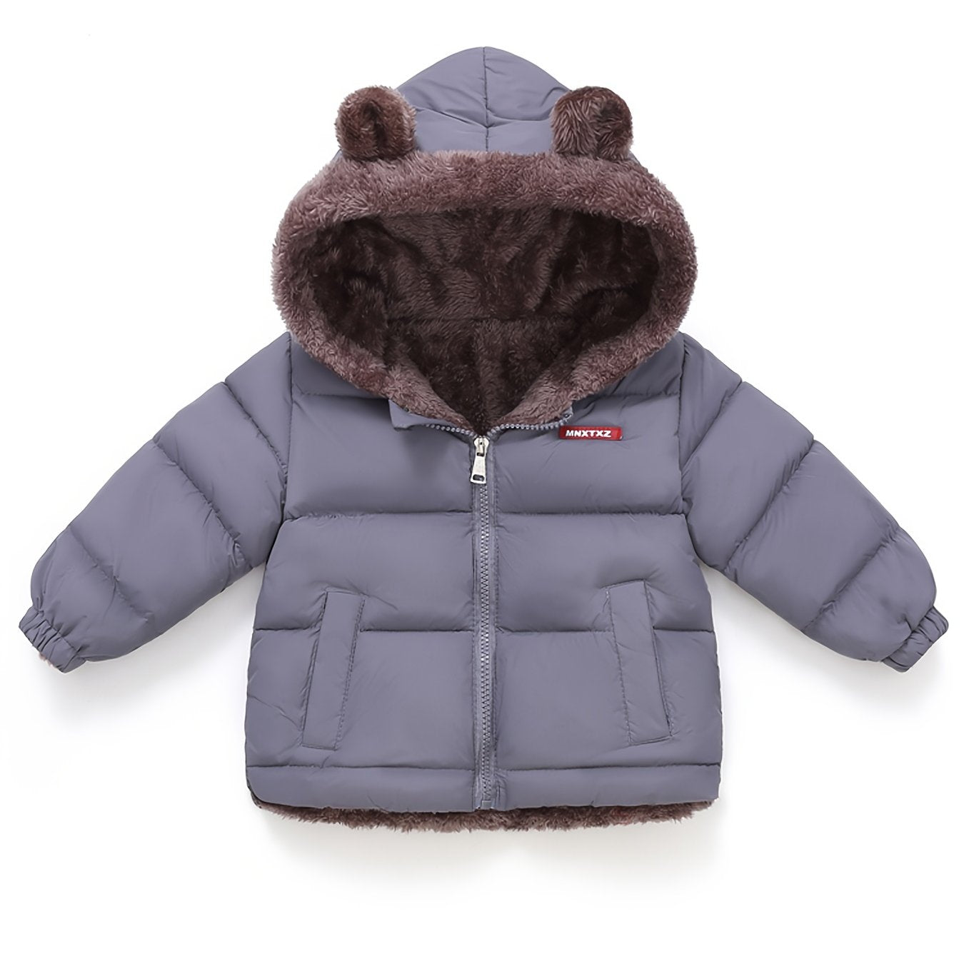 Girls' Cute Bear Ears Fleece Coat - Long Sleeve Winter Jacket with Cardigan Collar, Full-Zip Front Closure, Warm Padded Hooded Coat for Boys & Girls, Cozy Fall/winter Outerwear With Pockets (solid Color, Casual Style, Regular Fit, Hand Washable)