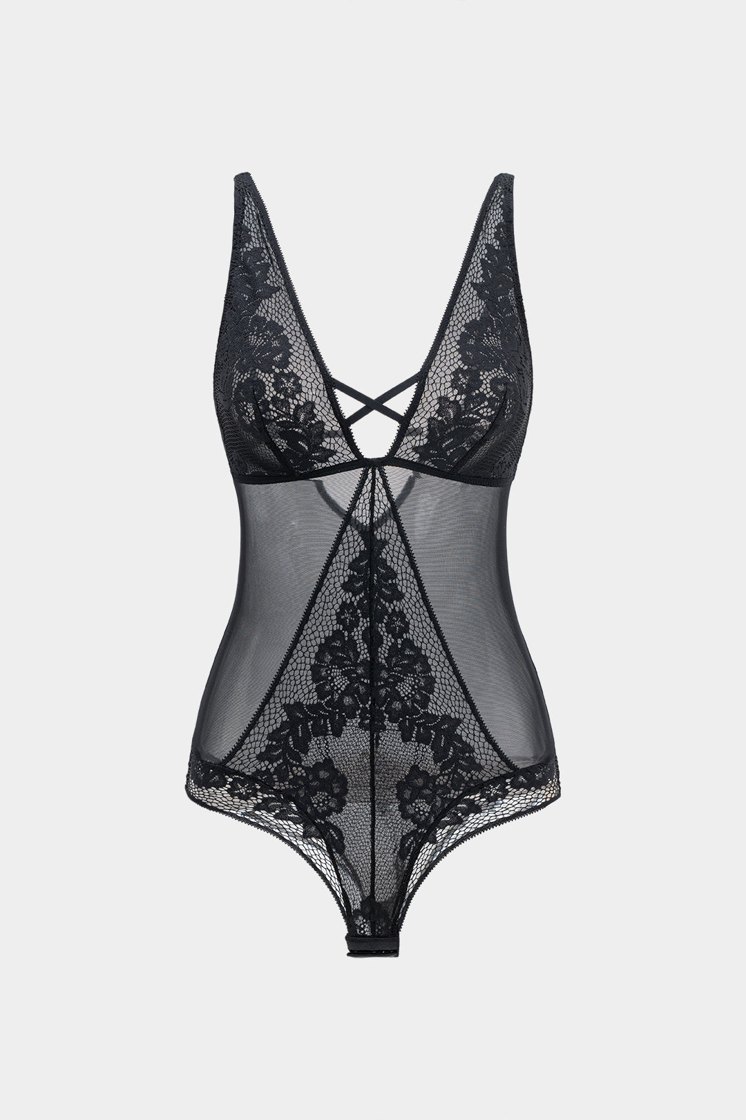 Patchwork Lace Deep V Lingerie Bodysuit