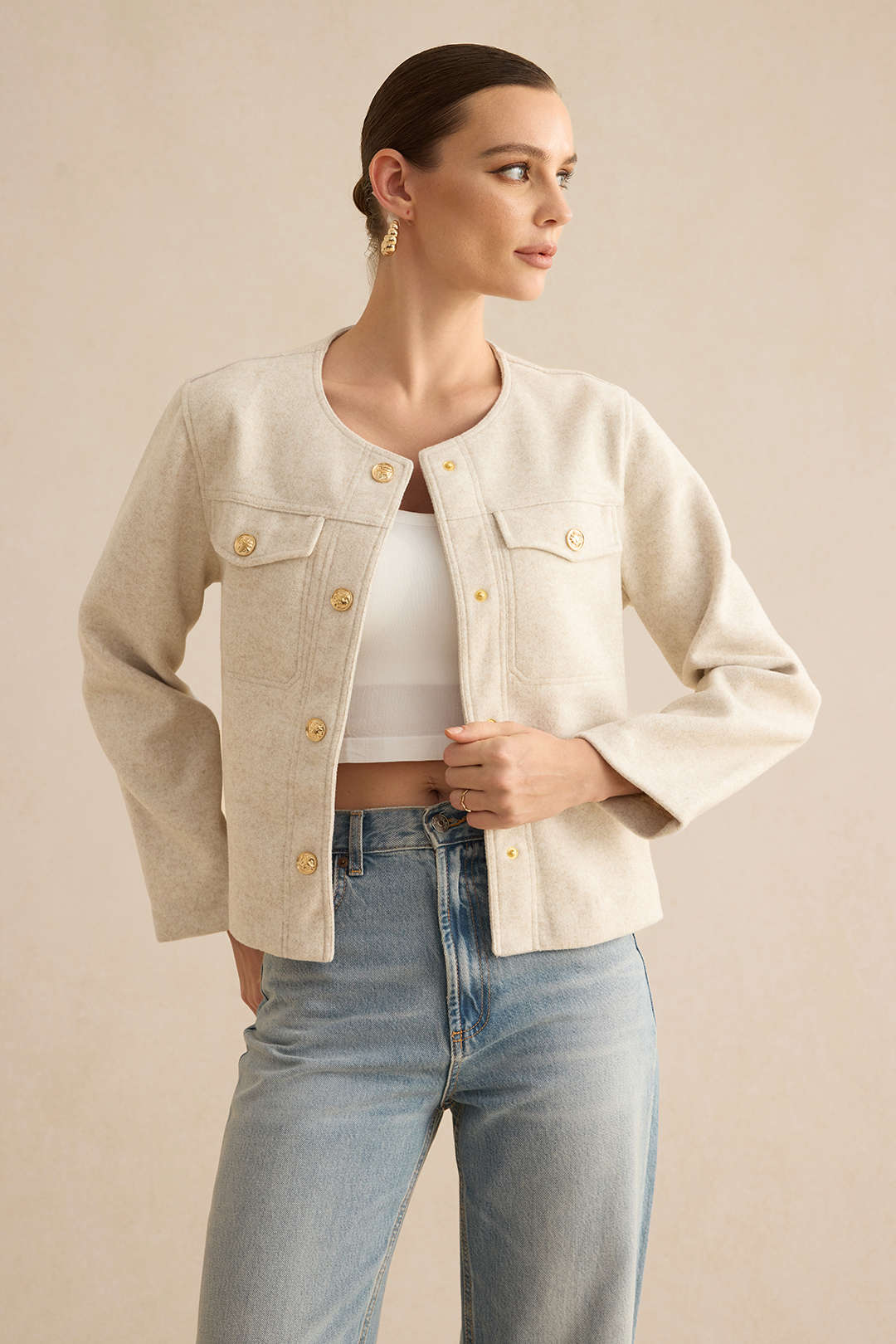 Button And Pocket Metallic Jacket