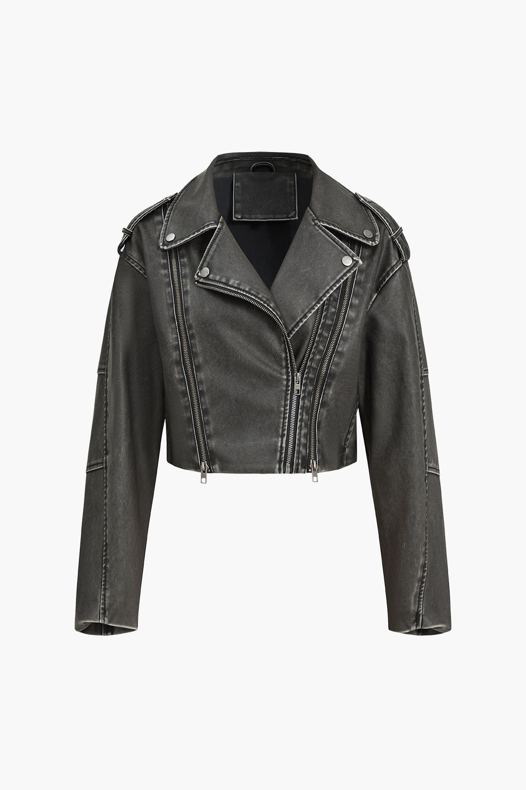 Faux Leather Zipper Retro Jacket