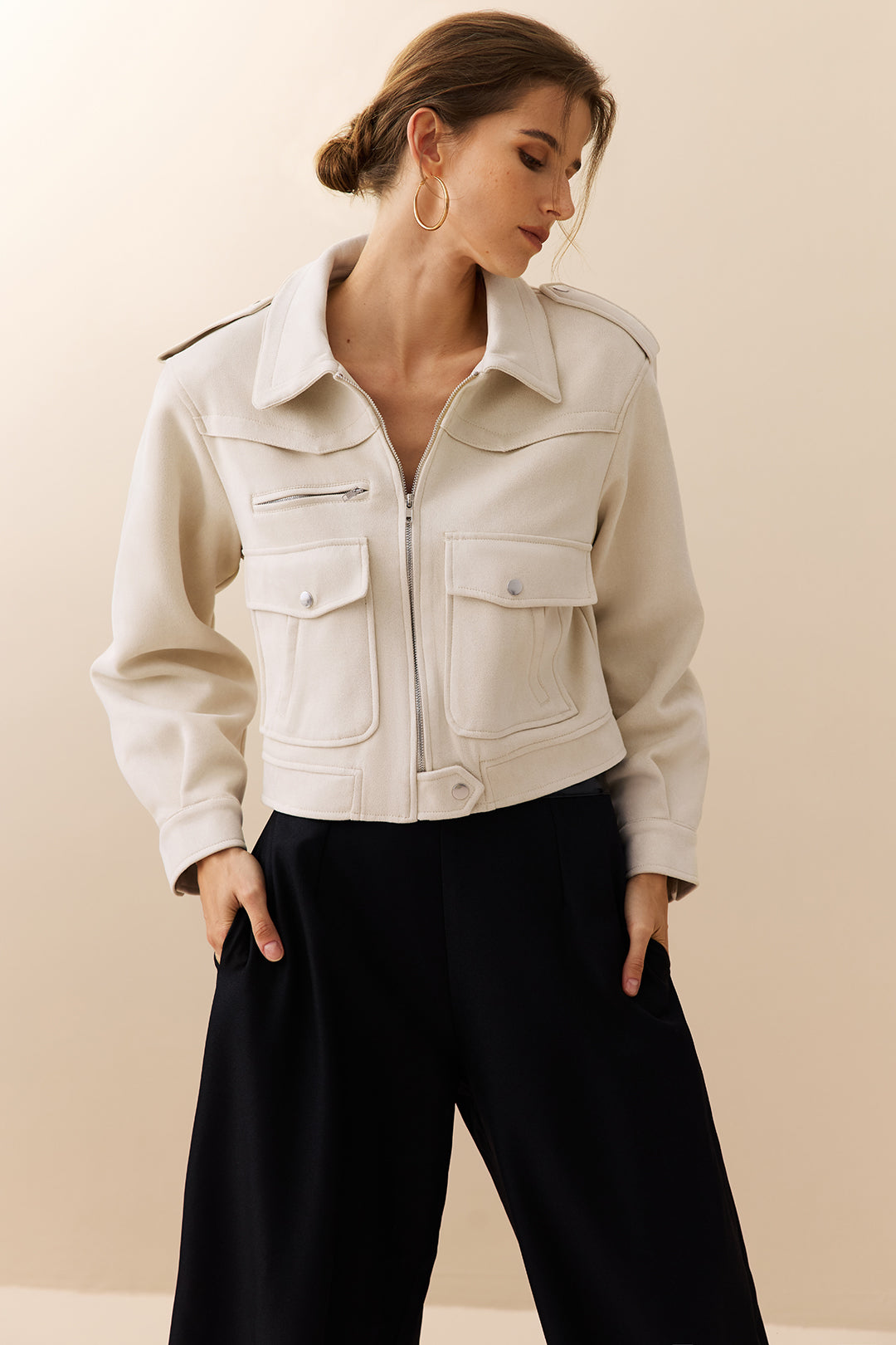 Zipper Button Pocket Jacket