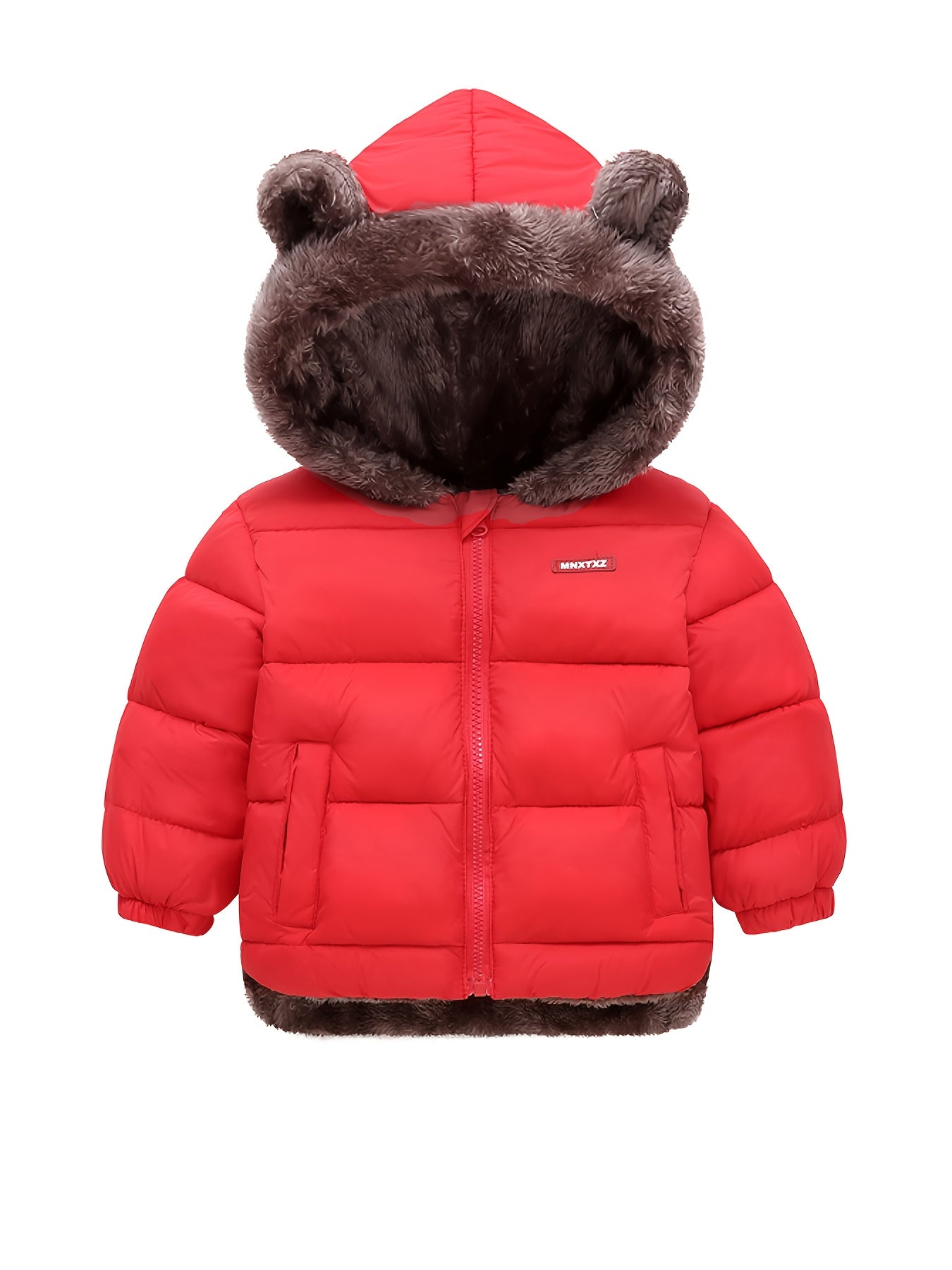 Girls' Cute Bear Ears Fleece Coat - Long Sleeve Winter Jacket with Cardigan Collar, Full-Zip Front Closure, Warm Padded Hooded Coat for Boys & Girls, Cozy Fall/winter Outerwear With Pockets (solid Color, Casual Style, Regular Fit, Hand Washable)