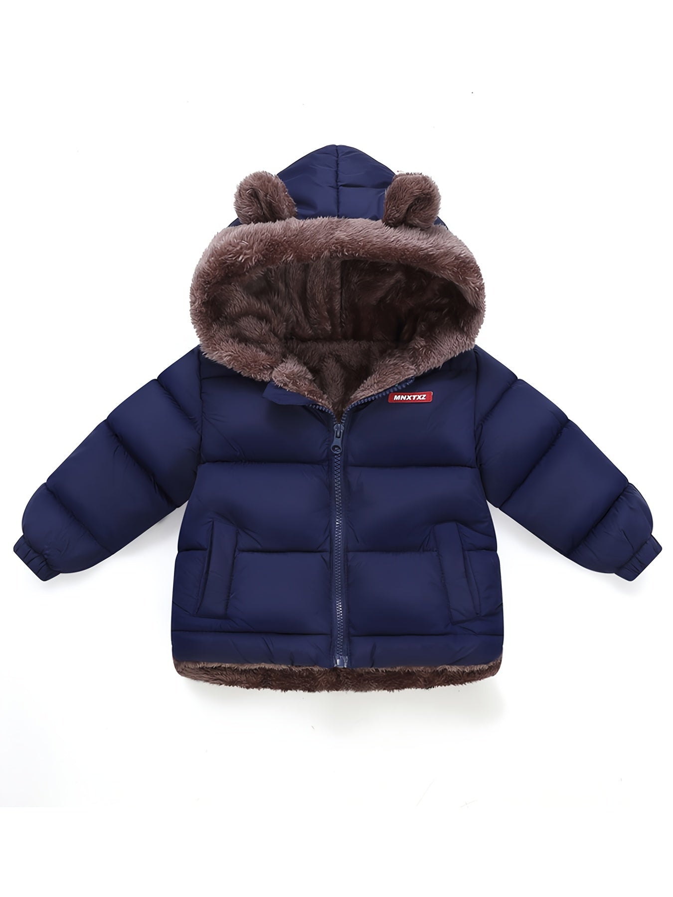 Girls' Cute Bear Ears Fleece Coat - Long Sleeve Winter Jacket with Cardigan Collar, Full-Zip Front Closure, Warm Padded Hooded Coat for Boys & Girls, Cozy Fall/winter Outerwear With Pockets (solid Color, Casual Style, Regular Fit, Hand Washable)