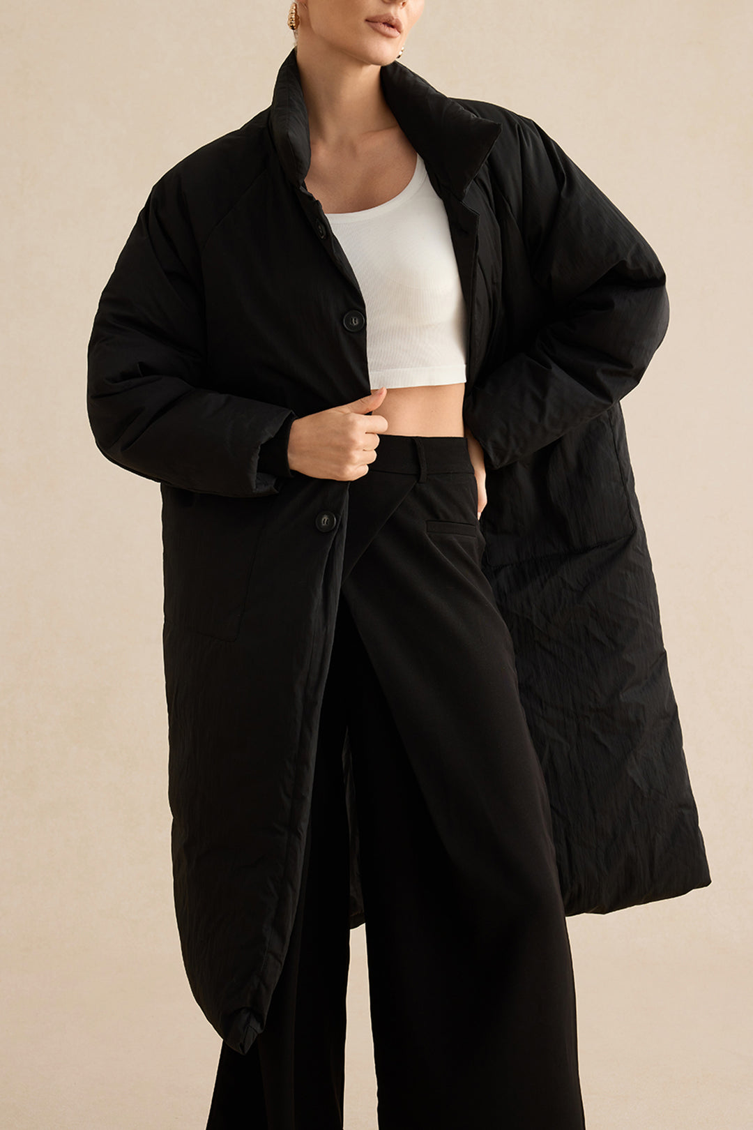 Padded Button Long Coat