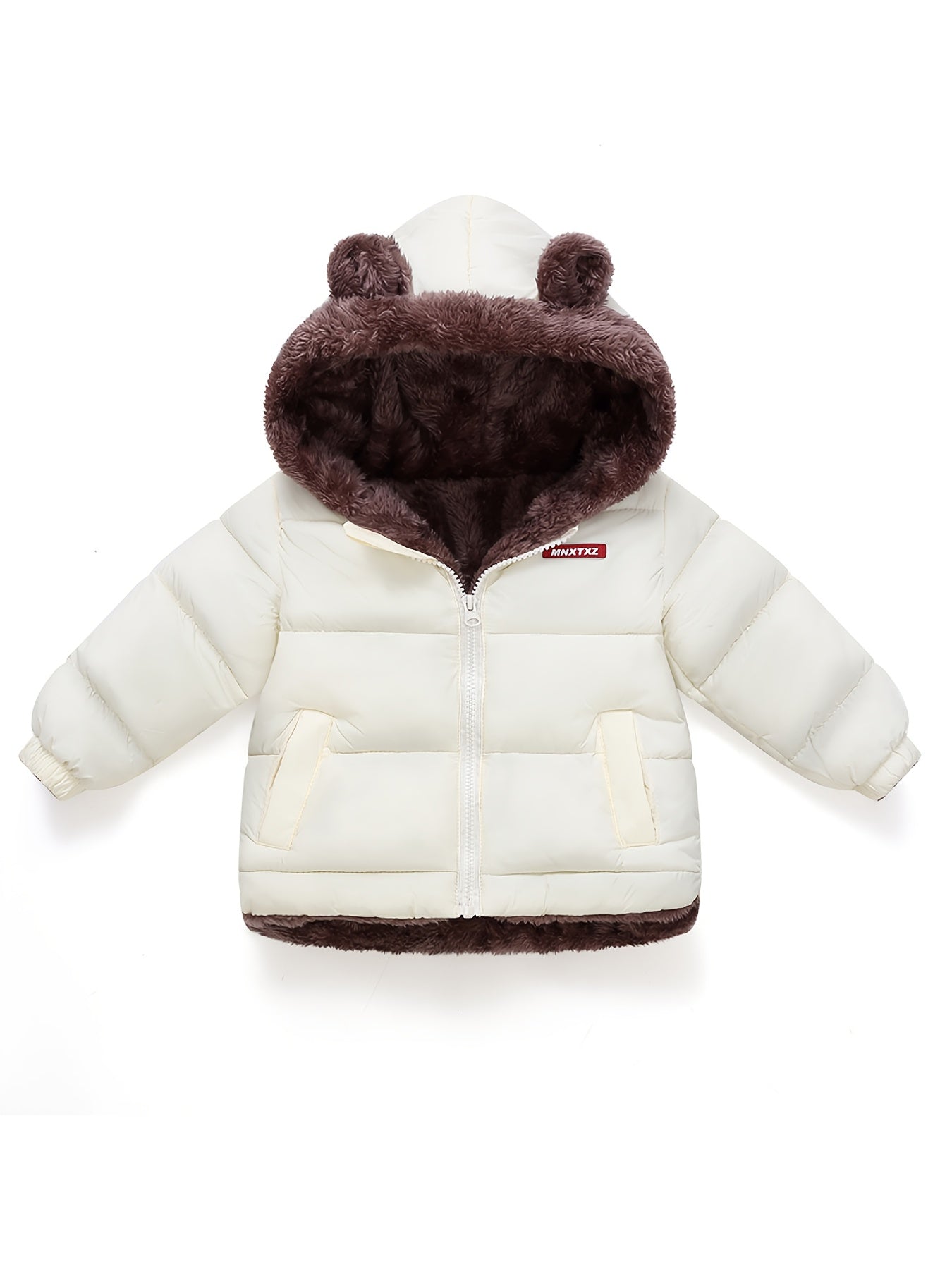 Girls' Cute Bear Ears Fleece Coat - Long Sleeve Winter Jacket with Cardigan Collar, Full-Zip Front Closure, Warm Padded Hooded Coat for Boys & Girls, Cozy Fall/winter Outerwear With Pockets (solid Color, Casual Style, Regular Fit, Hand Washable)