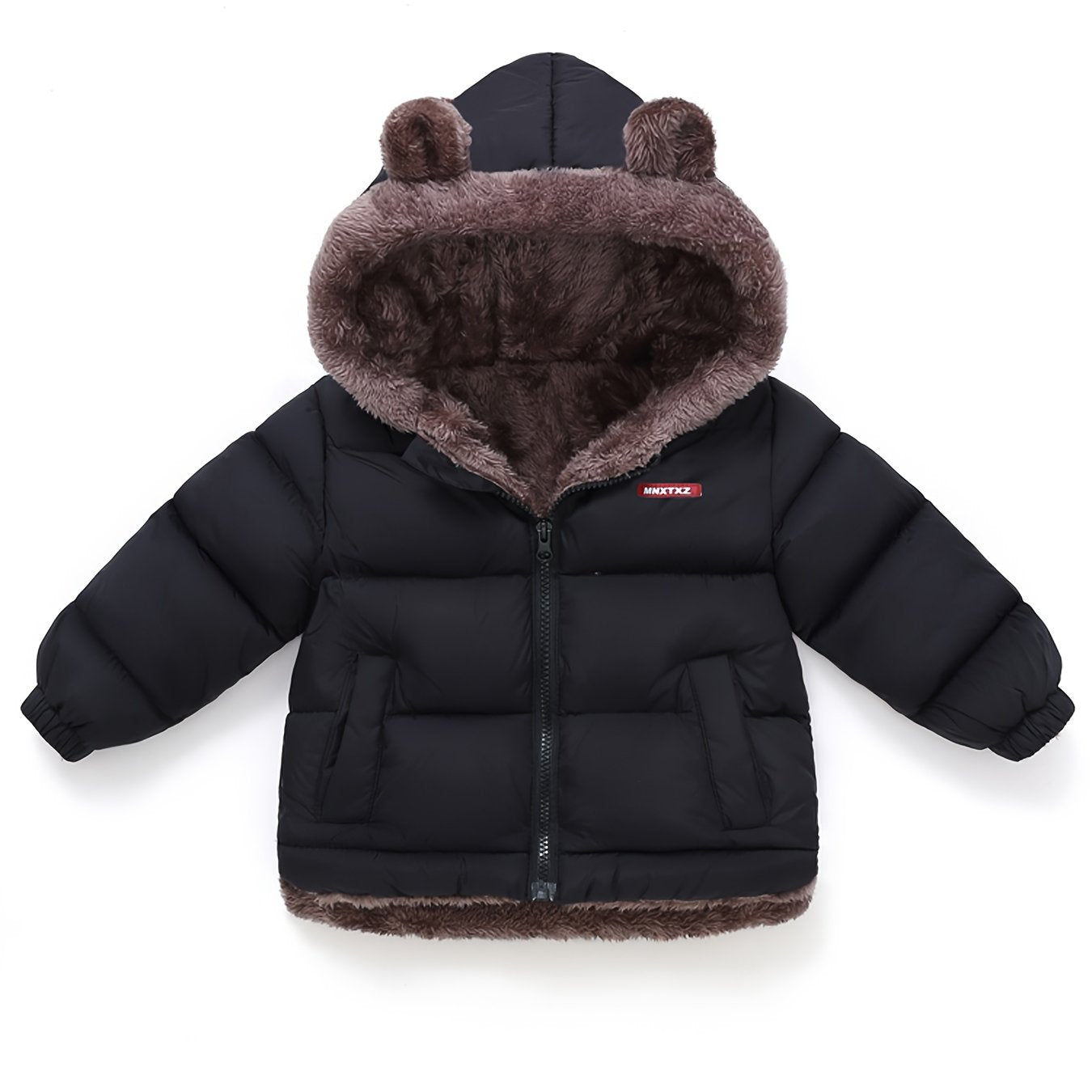 Girls' Cute Bear Ears Fleece Coat - Long Sleeve Winter Jacket with Cardigan Collar, Full-Zip Front Closure, Warm Padded Hooded Coat for Boys & Girls, Cozy Fall/winter Outerwear With Pockets (solid Color, Casual Style, Regular Fit, Hand Washable)