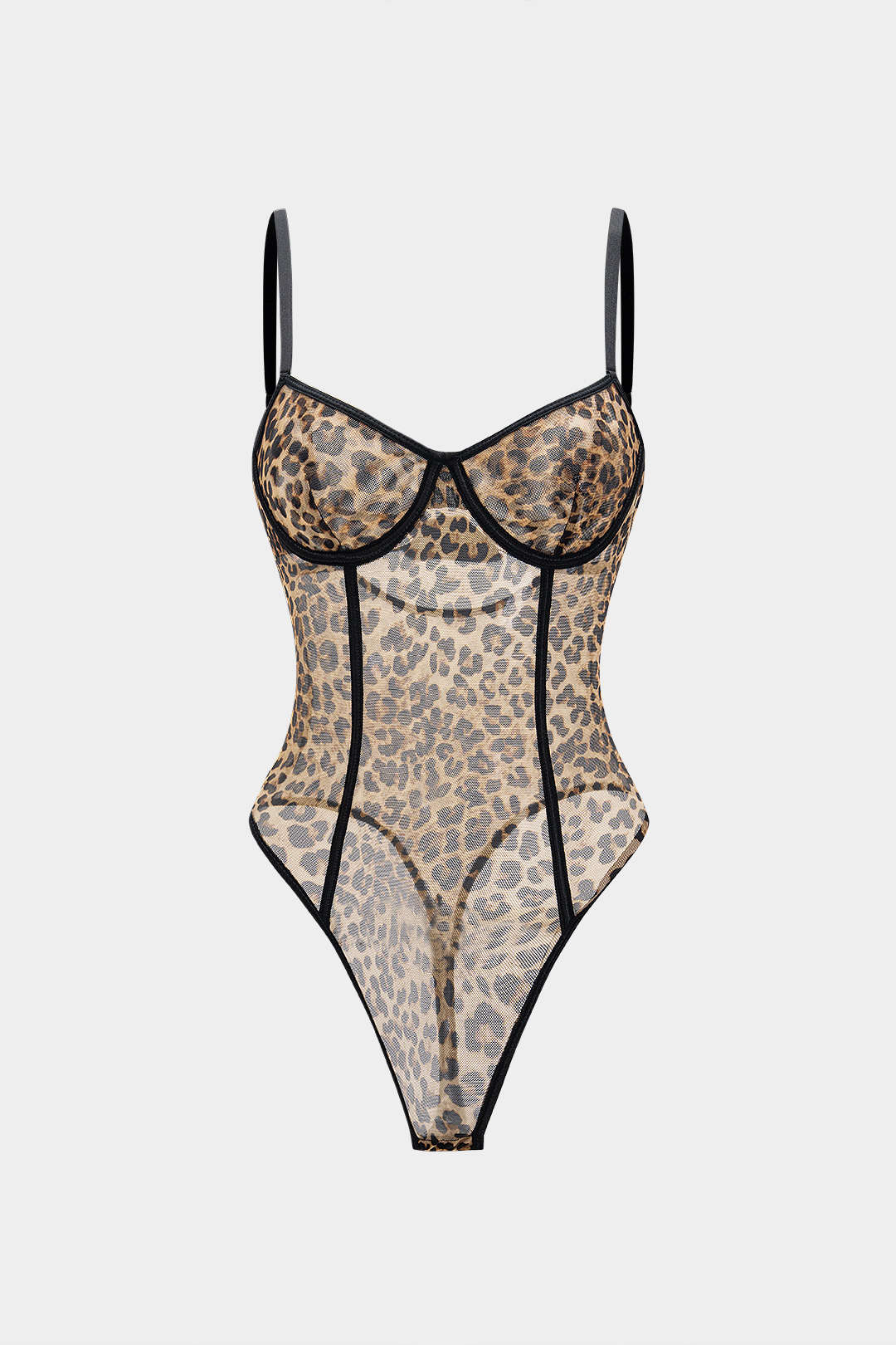 Leopard Print Mesh Bustier Sleeveless Bodysuit