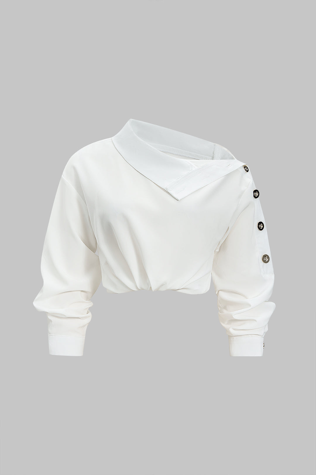 Asymmetrical Neck Button Long-Sleeve Shirt