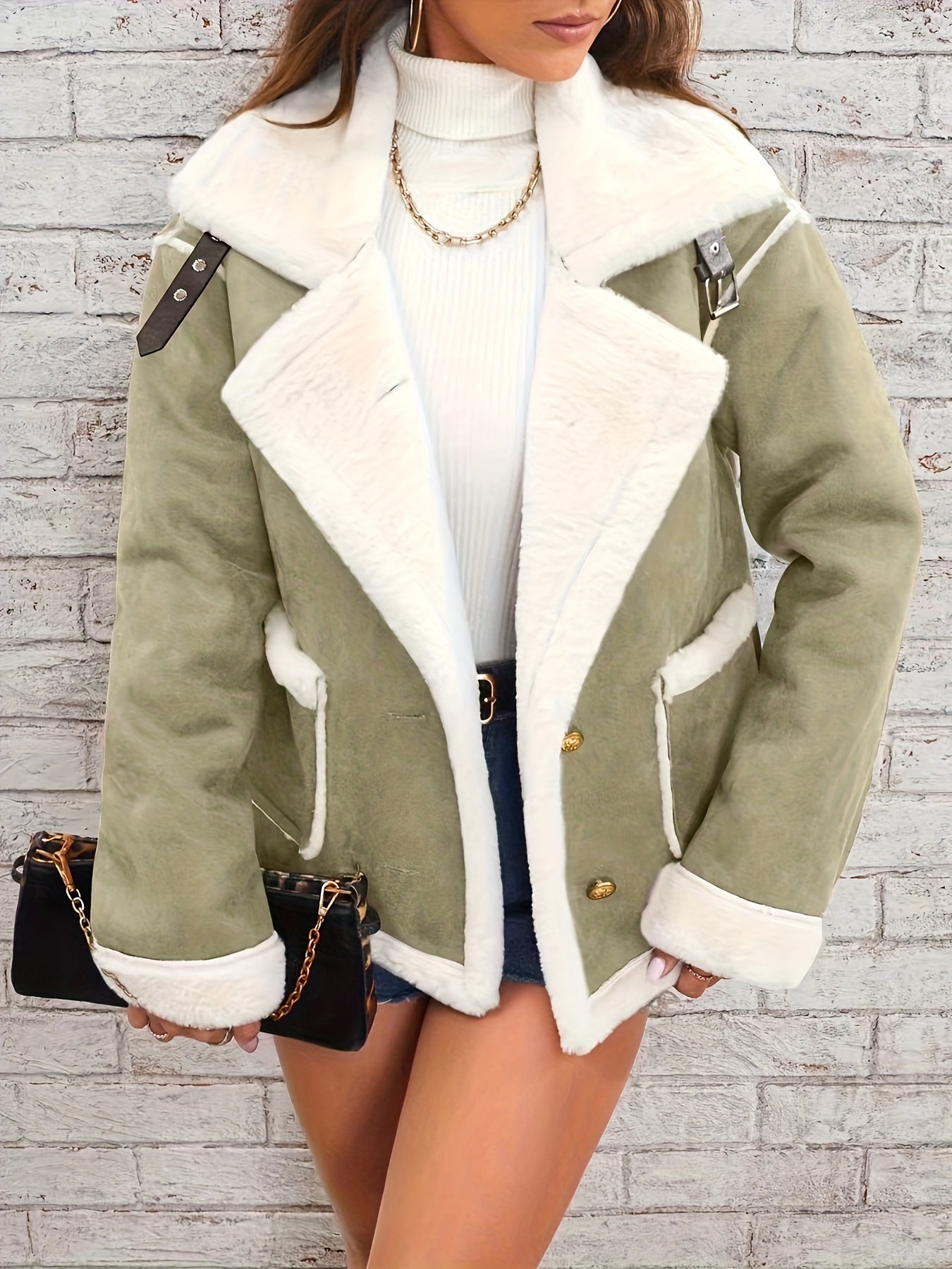 Lapel Plush Jacket, Winter Warm Casual Outwear