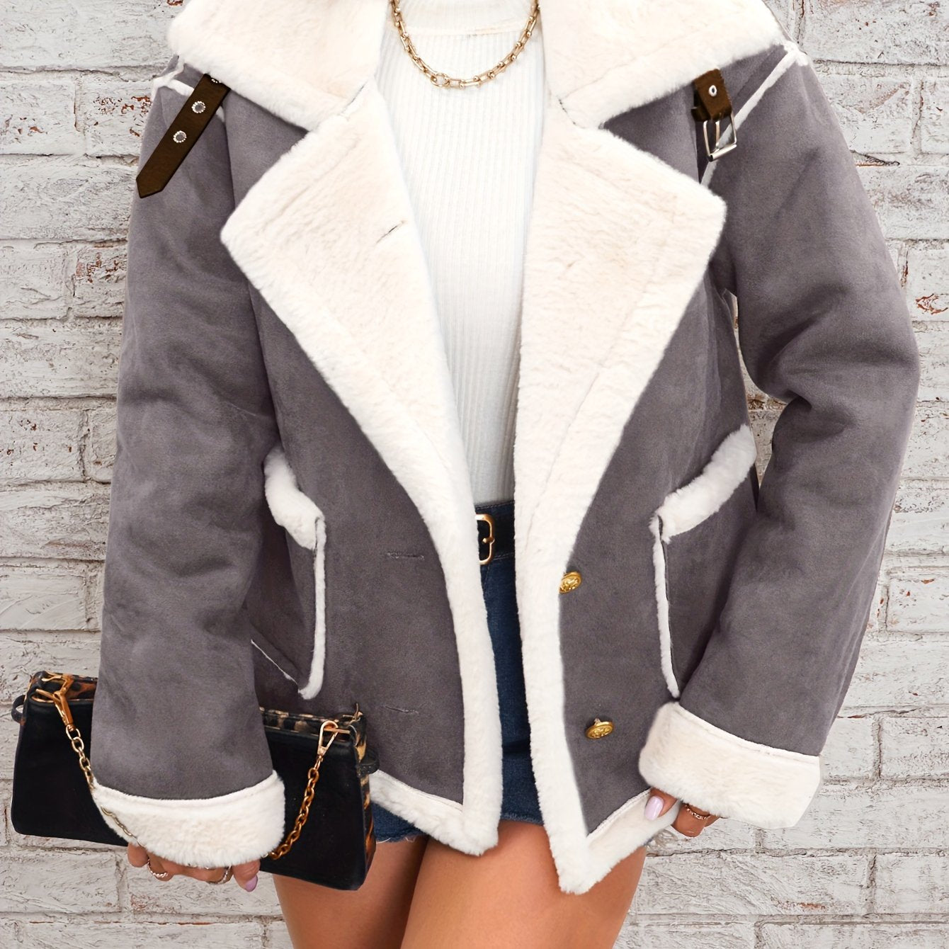 Lapel Plush Jacket, Winter Warm Casual Outwear