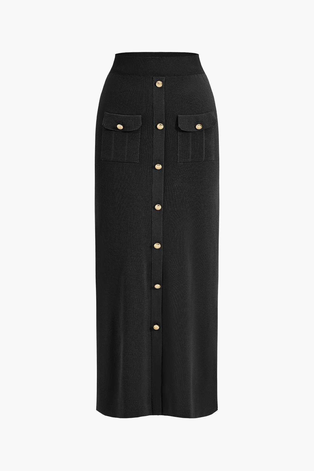 Cropped Button-Up Knit Top And Maxi Skirt Set