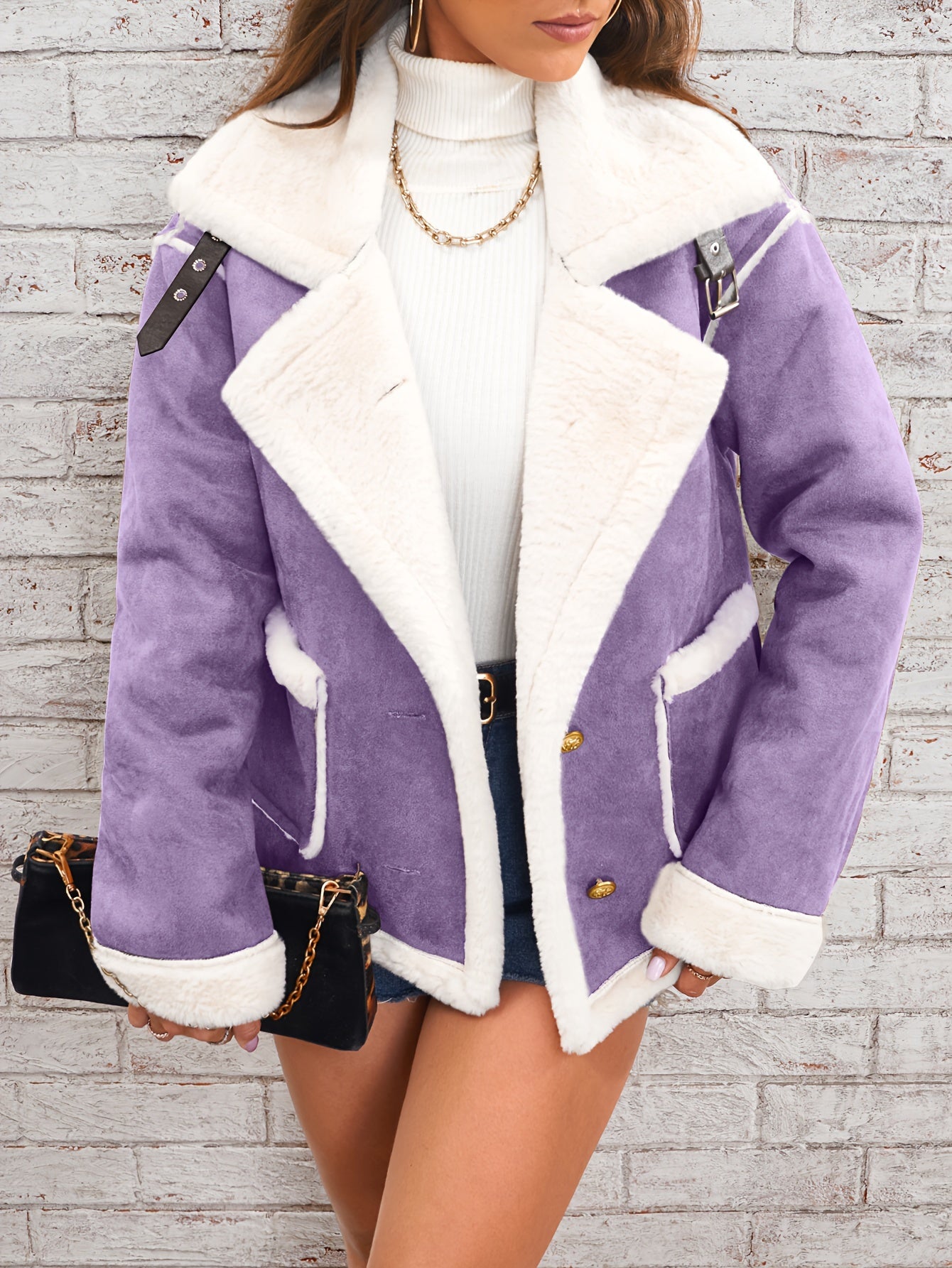 Lapel Plush Jacket, Winter Warm Casual Outwear