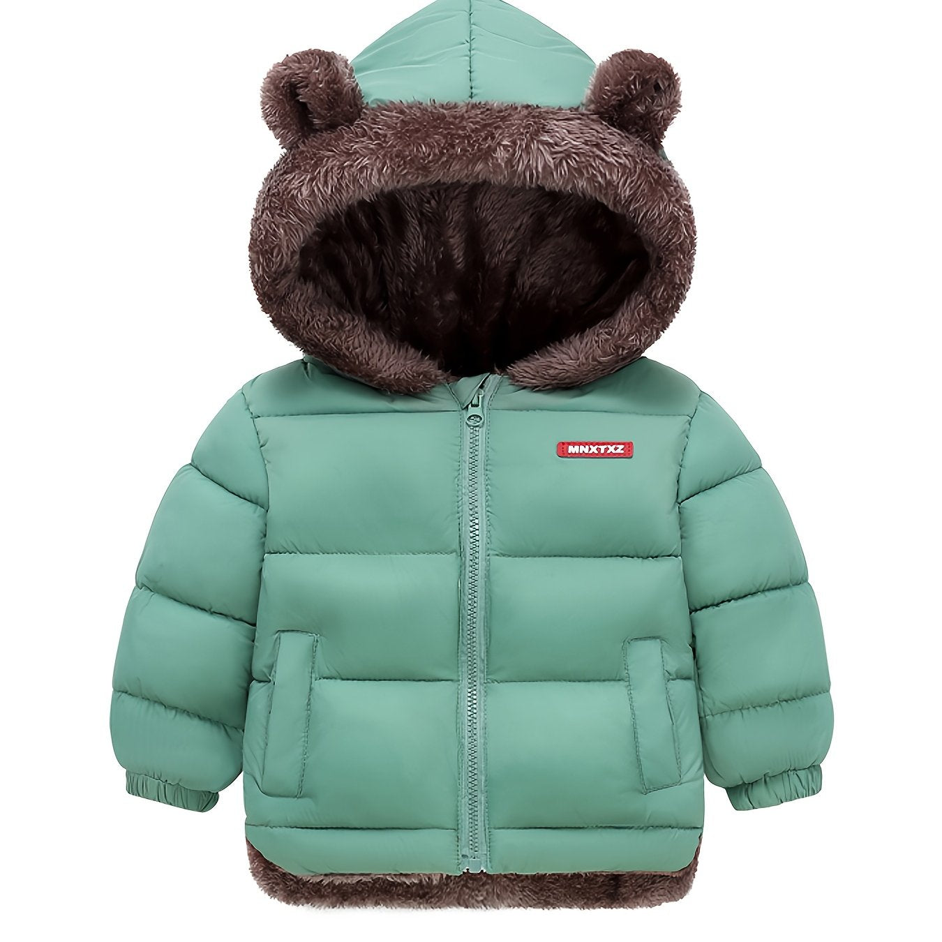 Girls' Cute Bear Ears Fleece Coat - Long Sleeve Winter Jacket with Cardigan Collar, Full-Zip Front Closure, Warm Padded Hooded Coat for Boys & Girls, Cozy Fall/winter Outerwear With Pockets (solid Color, Casual Style, Regular Fit, Hand Washable)