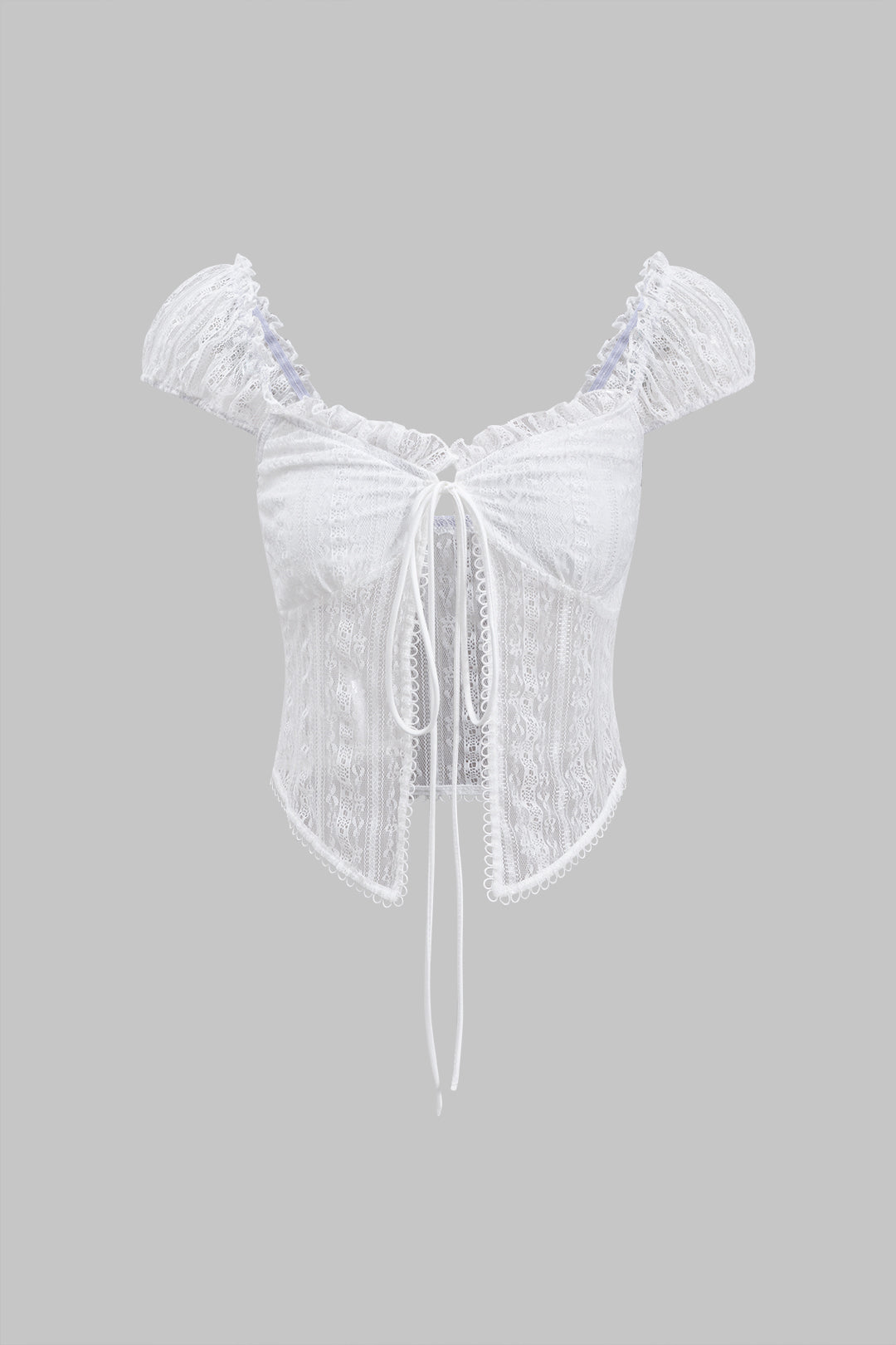 Tie-Up Short Sleeve Lace Shirts