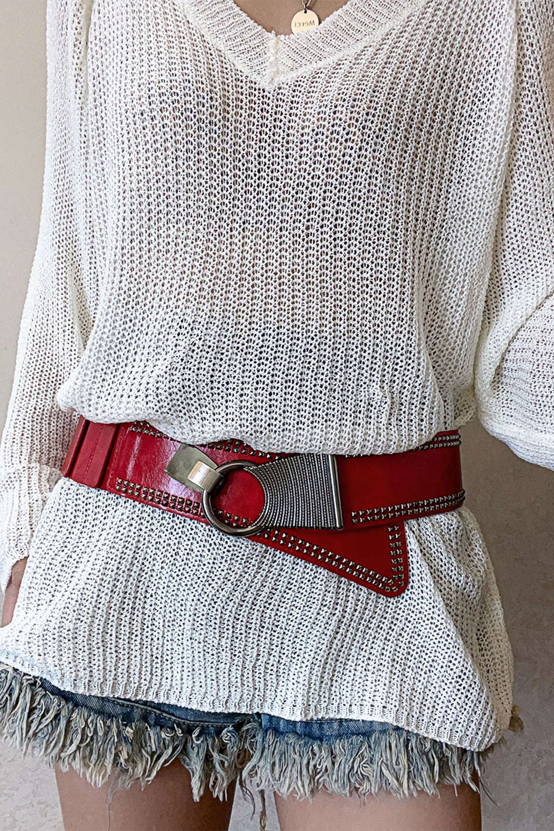 Faux Leather Rivet Wide Corset