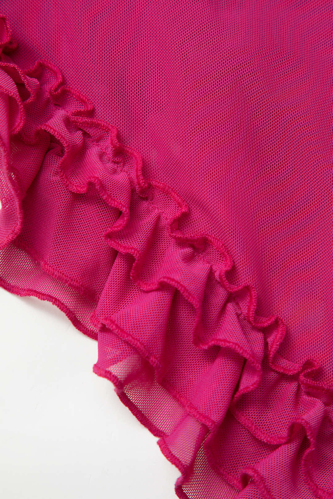 Sheer Mesh Ruffle Trim Asymmetrical Cross Backless Mini Dress